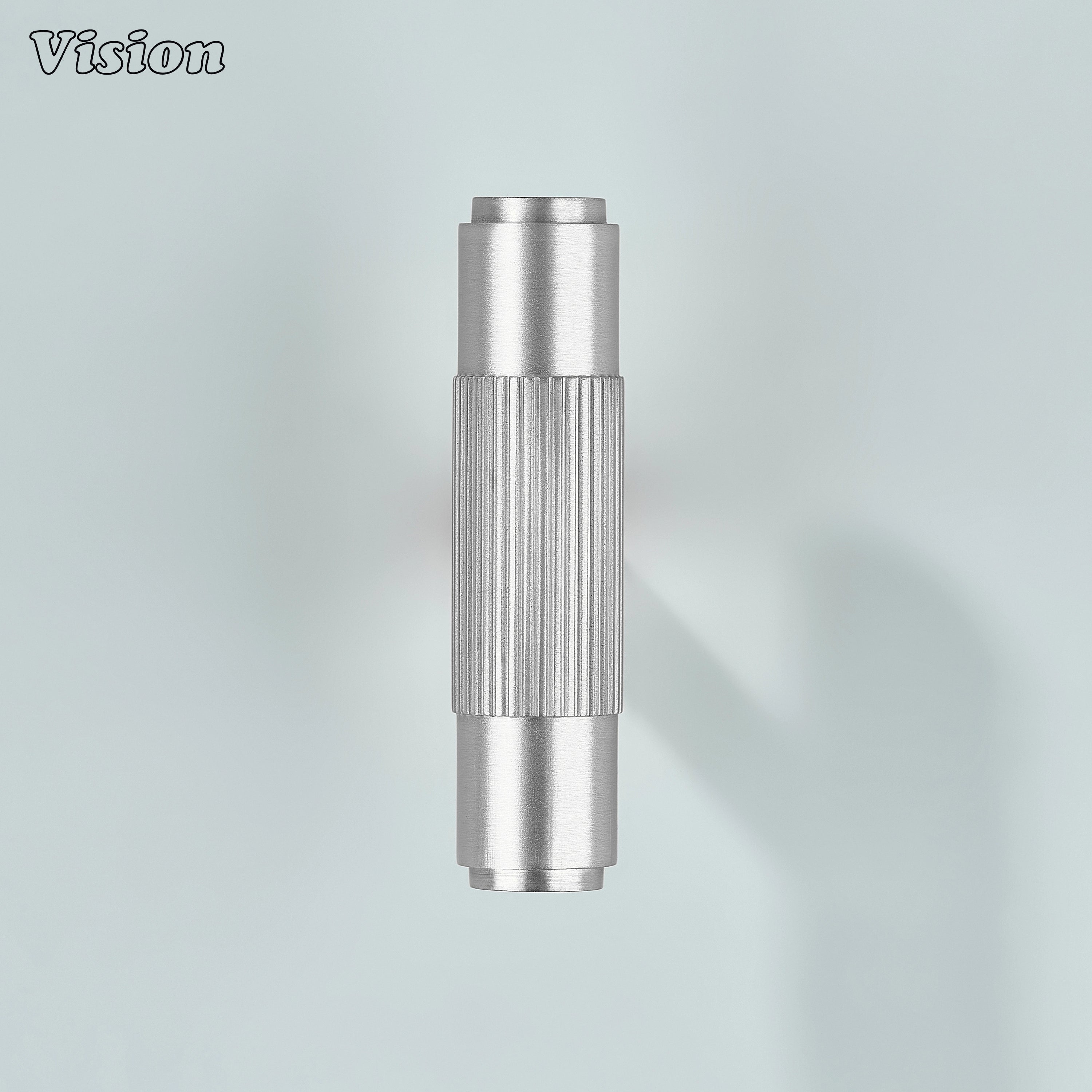 Elegant silver cabinet knob with linear texture design.