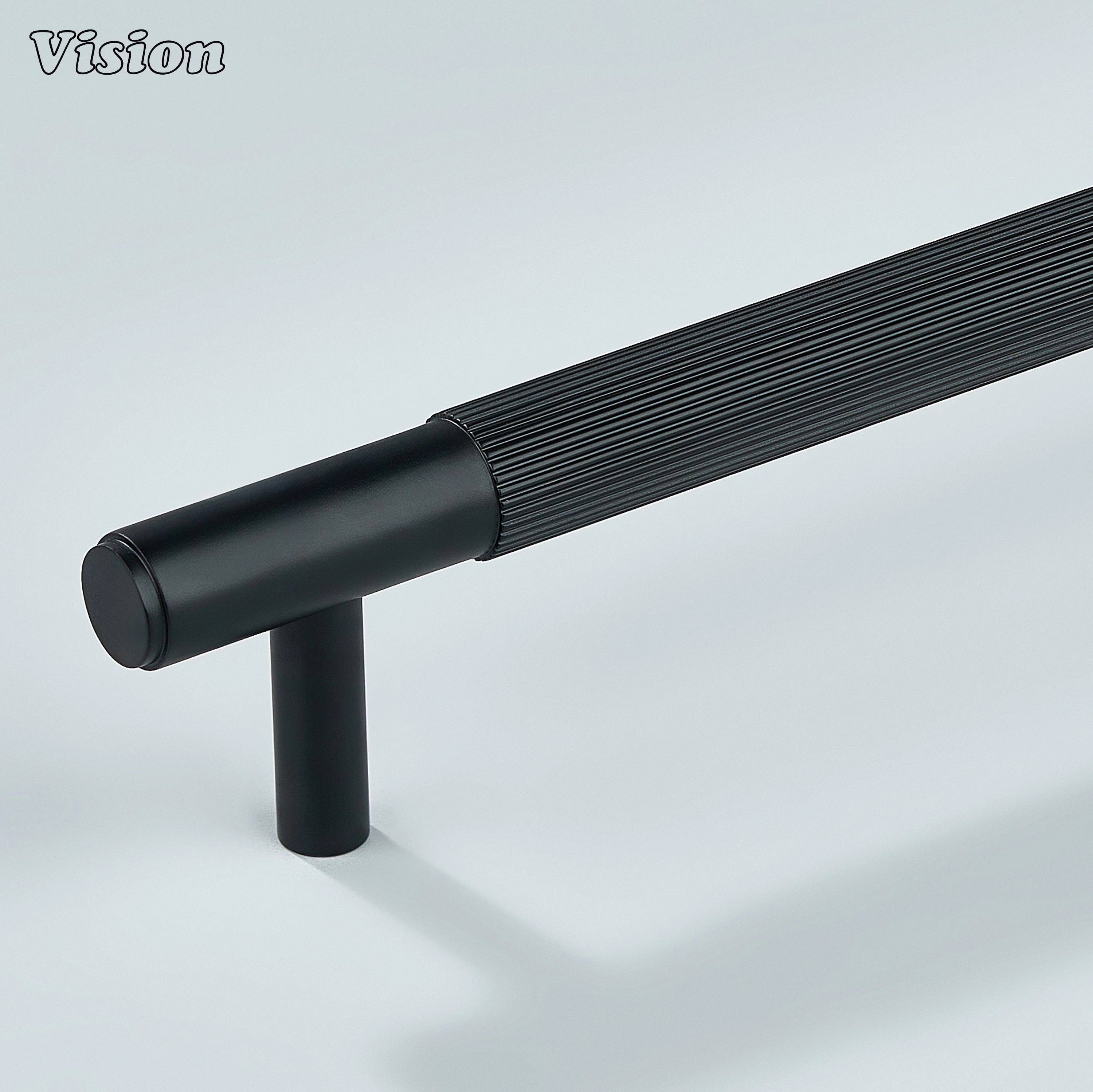 Black satin brass linear knurled cabinet handle for modern furniture.