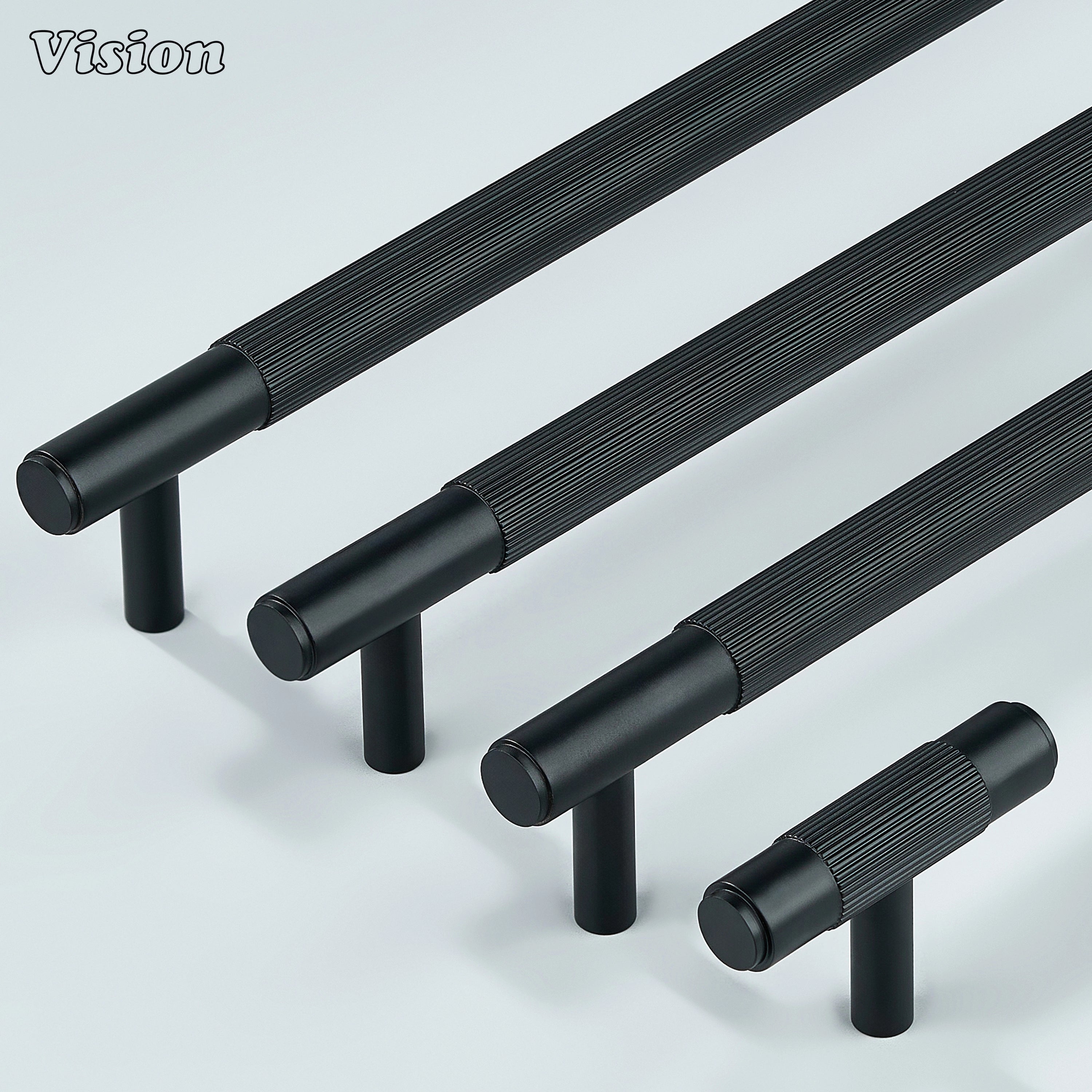 Premium satin brass cabinet handle in matte black finish.