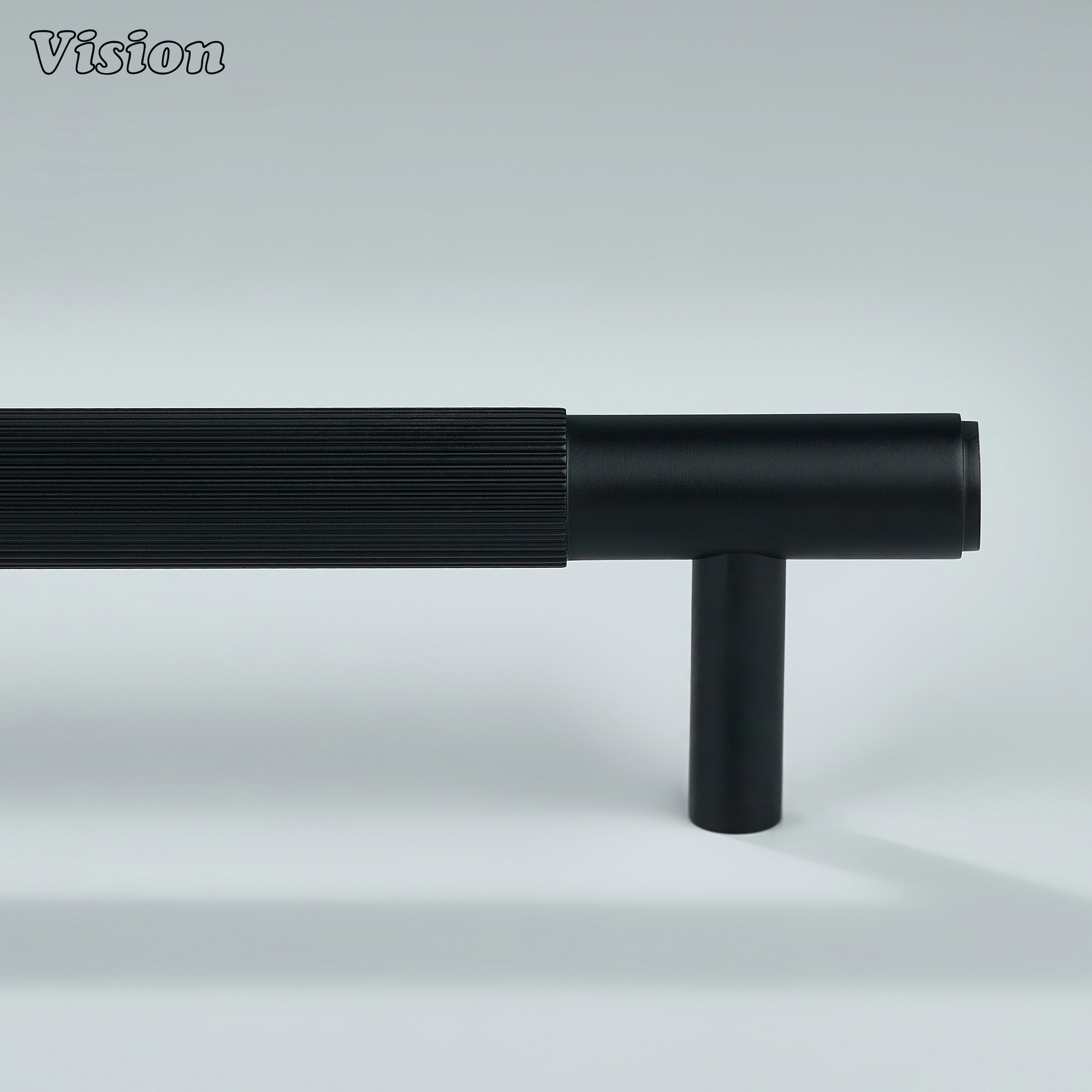 Modern black satin brass handle for interior cabinet hardware.
