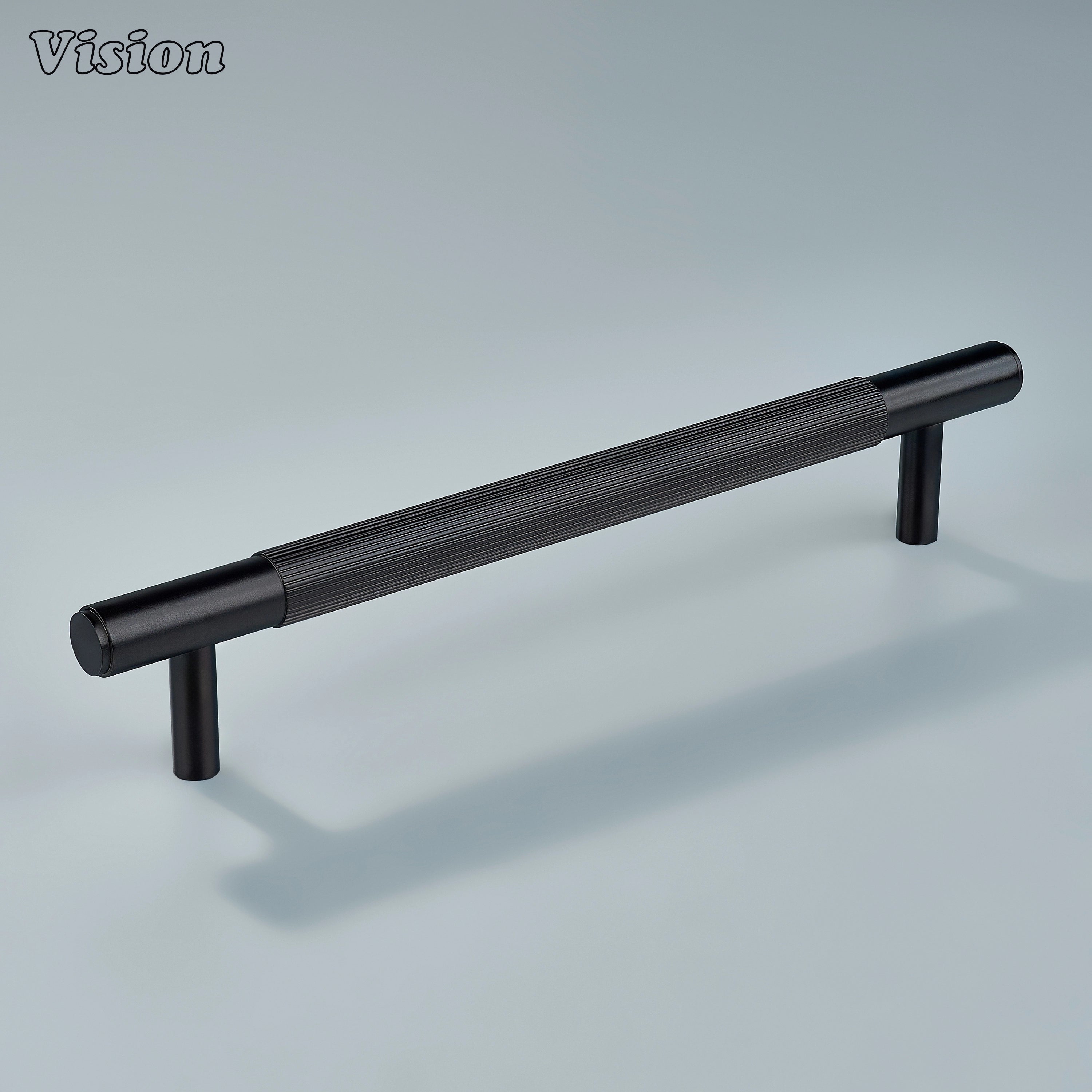 Modern satin brass handle with oil rubbed bronze finish.