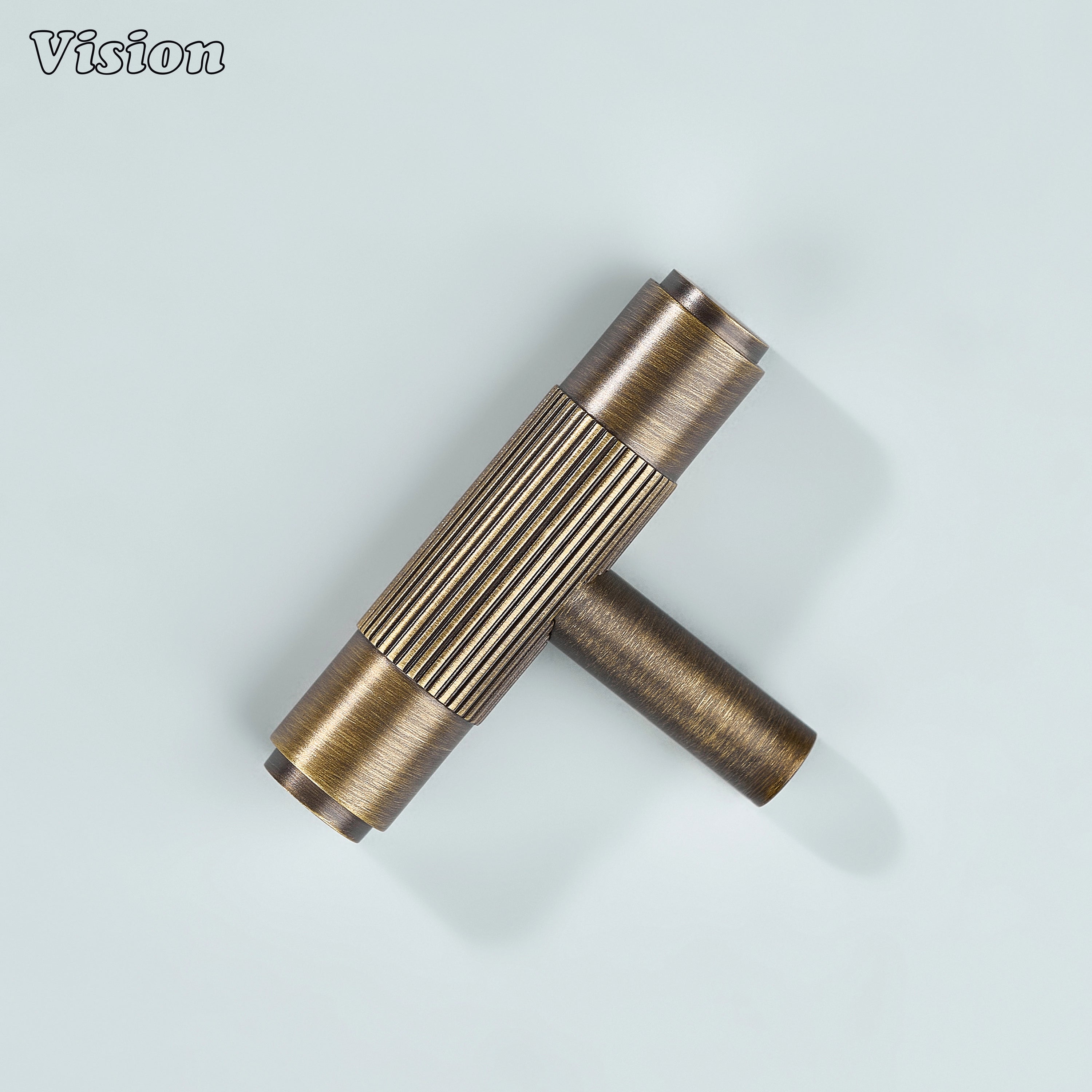 Premium antique bronze cabinet knob with linear pattern.