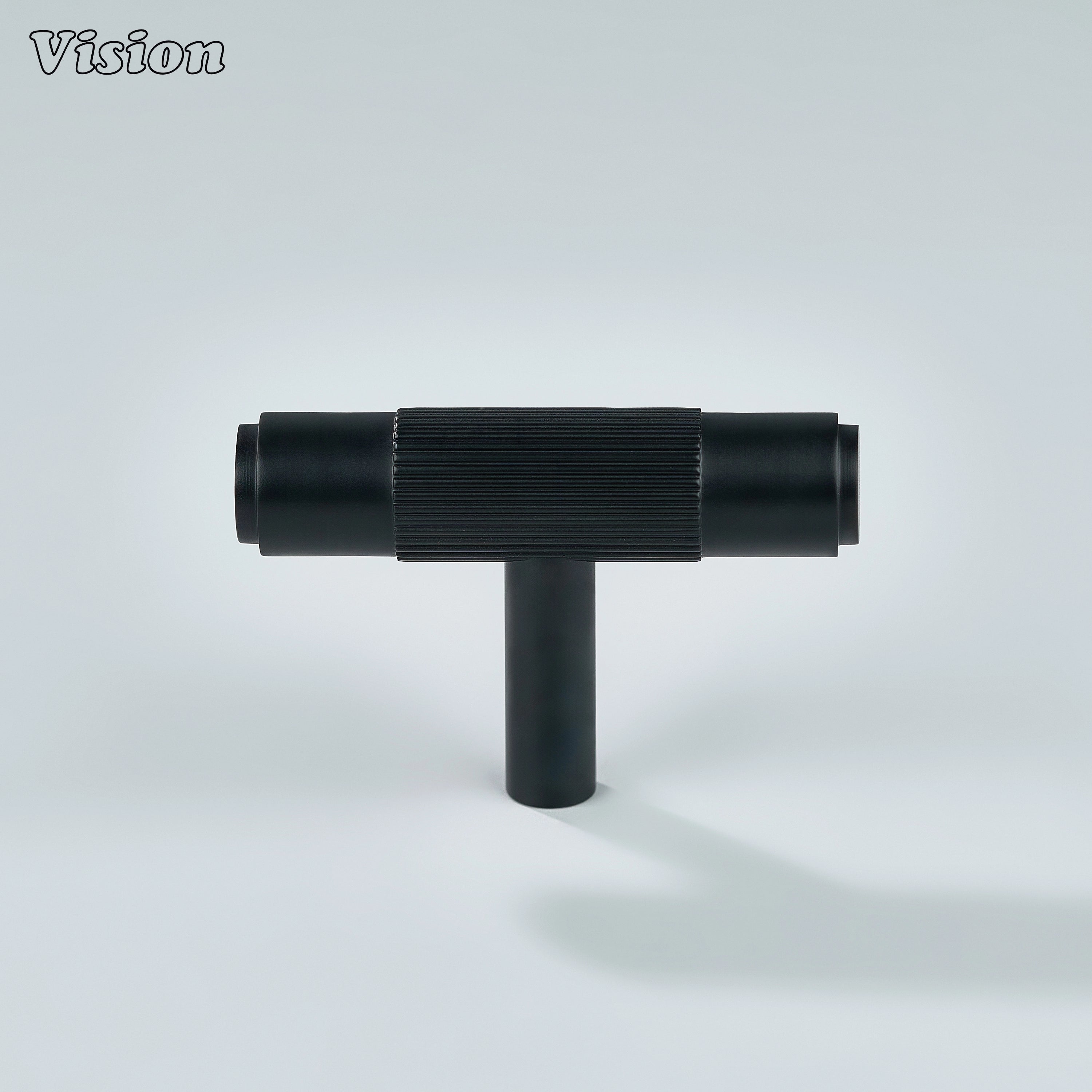 Ignite black brass T-knob with satin linear texture.