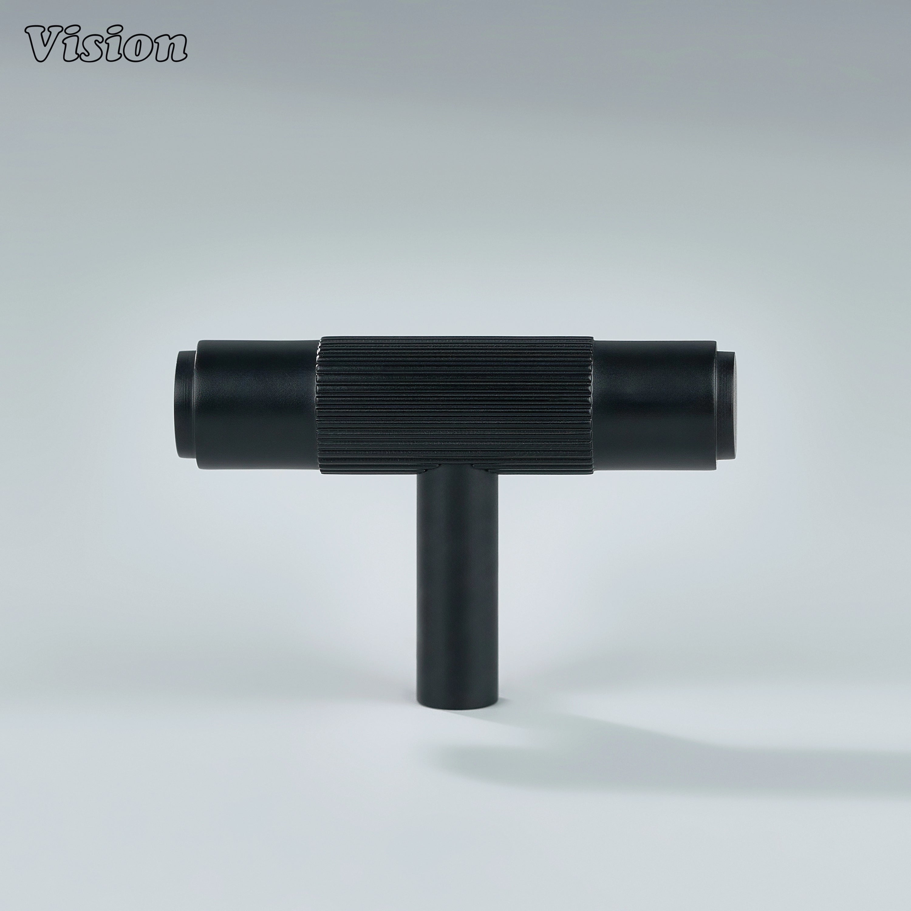 Sleek black linear T-knob for cupboards and furniture.