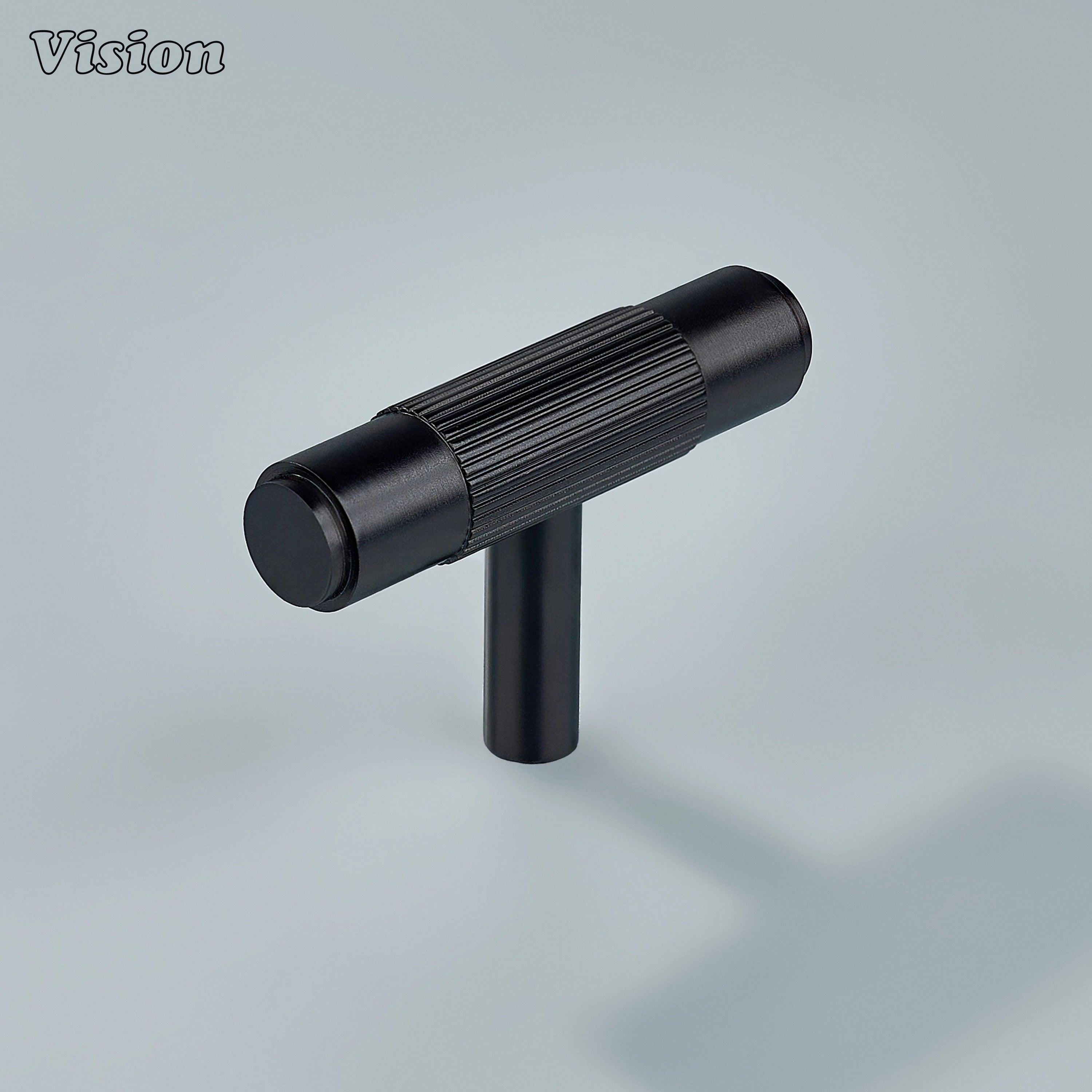 Oil rubbed bronze linear knurled T-knob for modern kitchen cabinets.