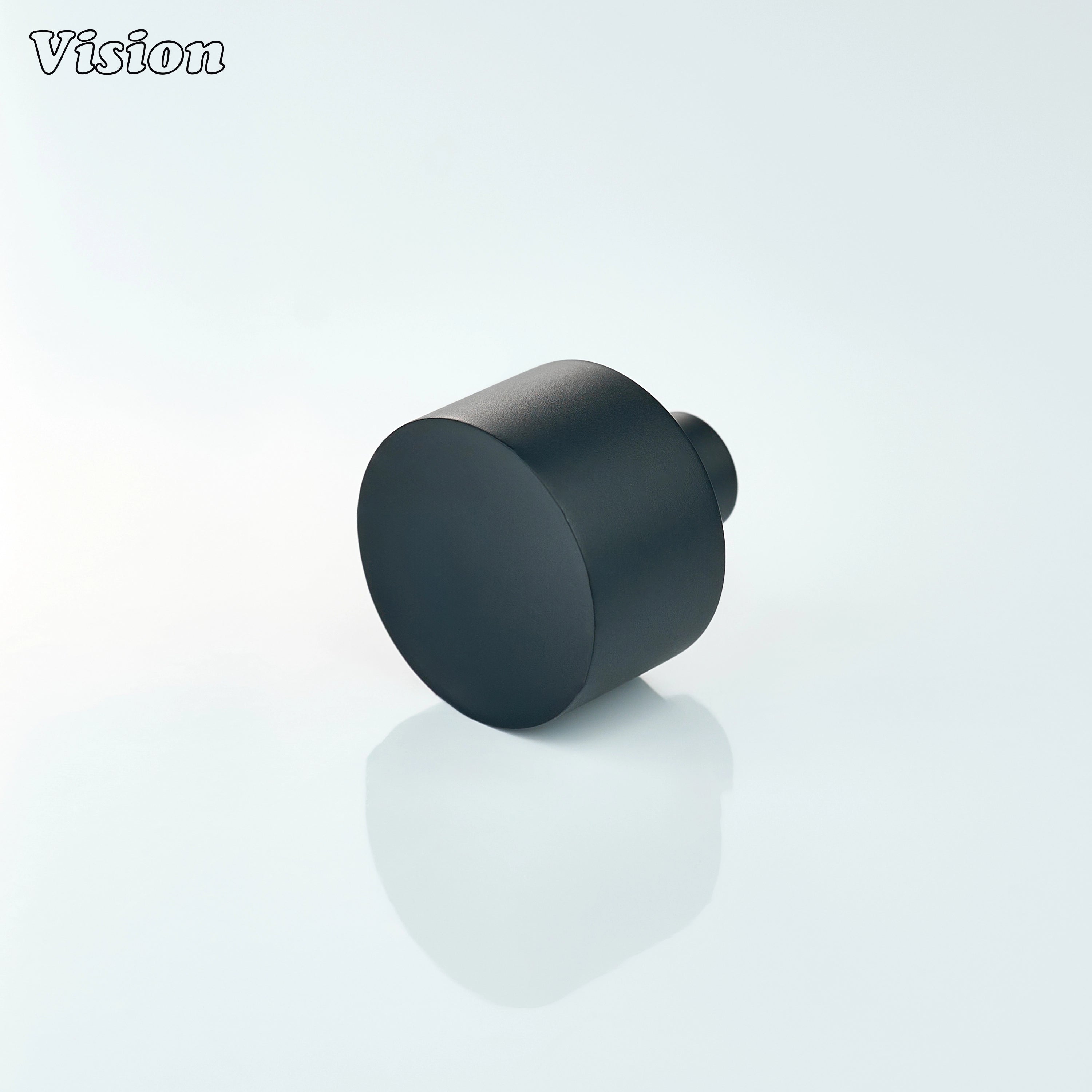 Black solid brass cabinet knob with plain round profile for kitchen cabinets