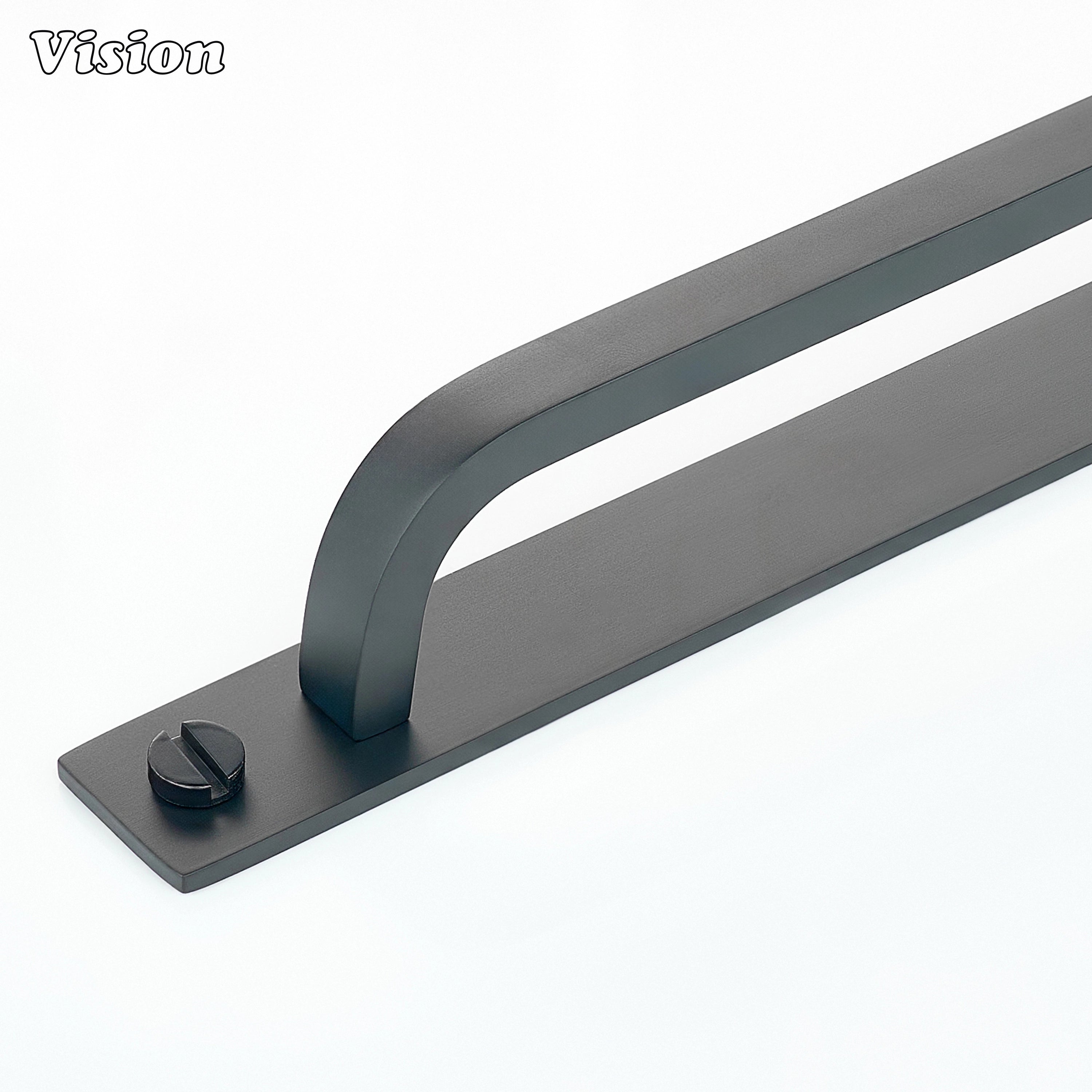 Black cabinet handle with backplate featuring plain curved bar design
