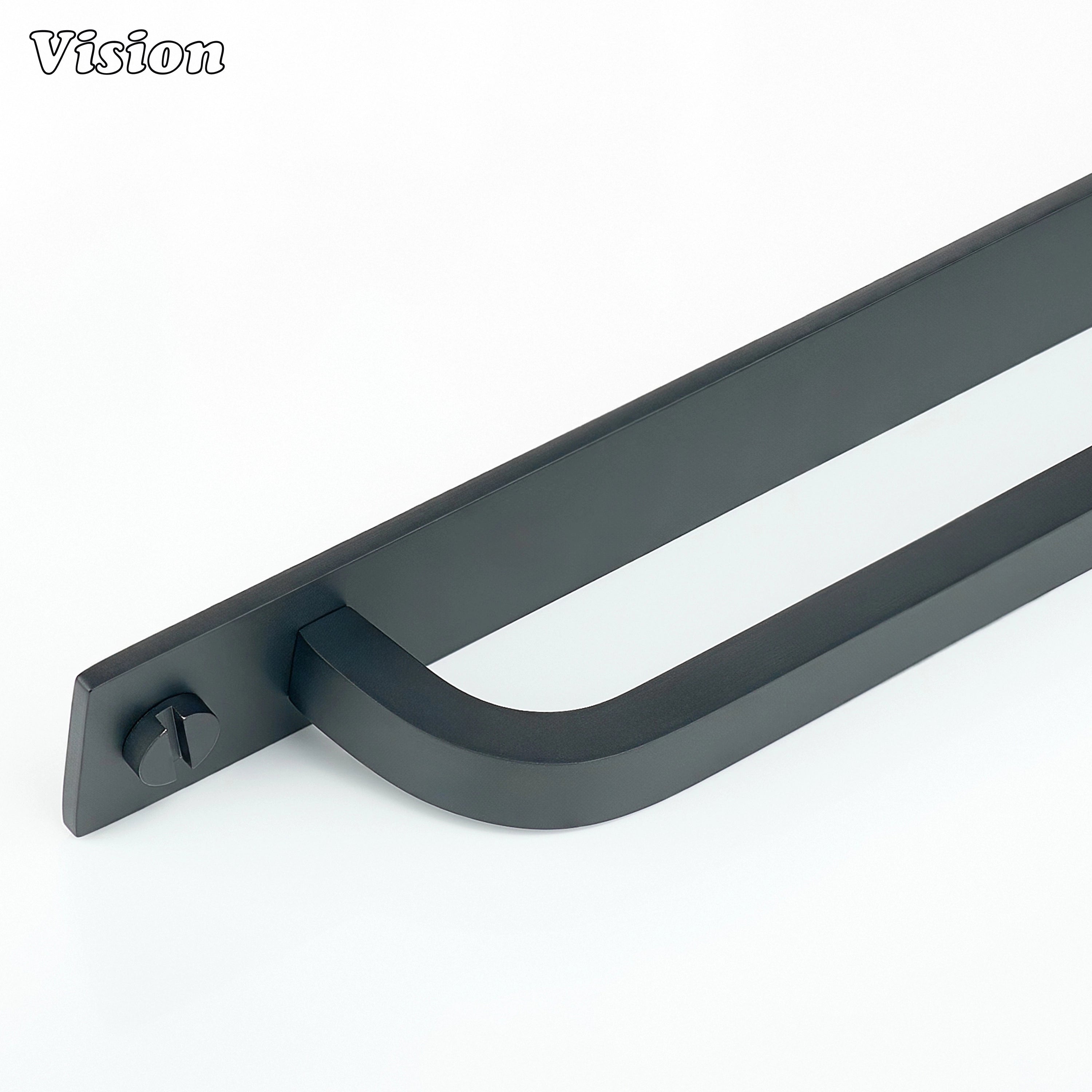 Black cabinet handle with backplate suitable for contemporary cabinetry