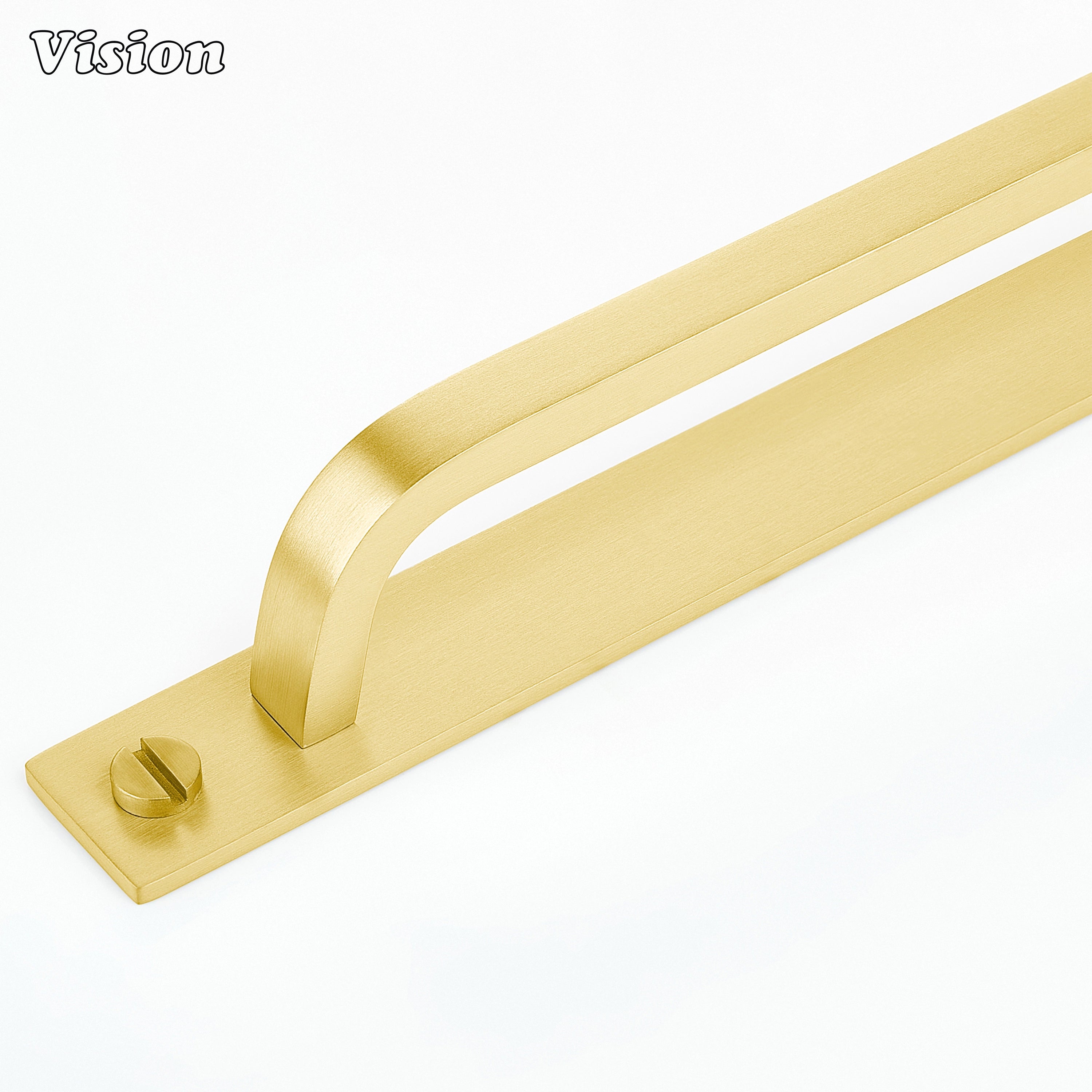 Gold cabinet handle with backplate featuring plain curved bar design for kitchen cabinets