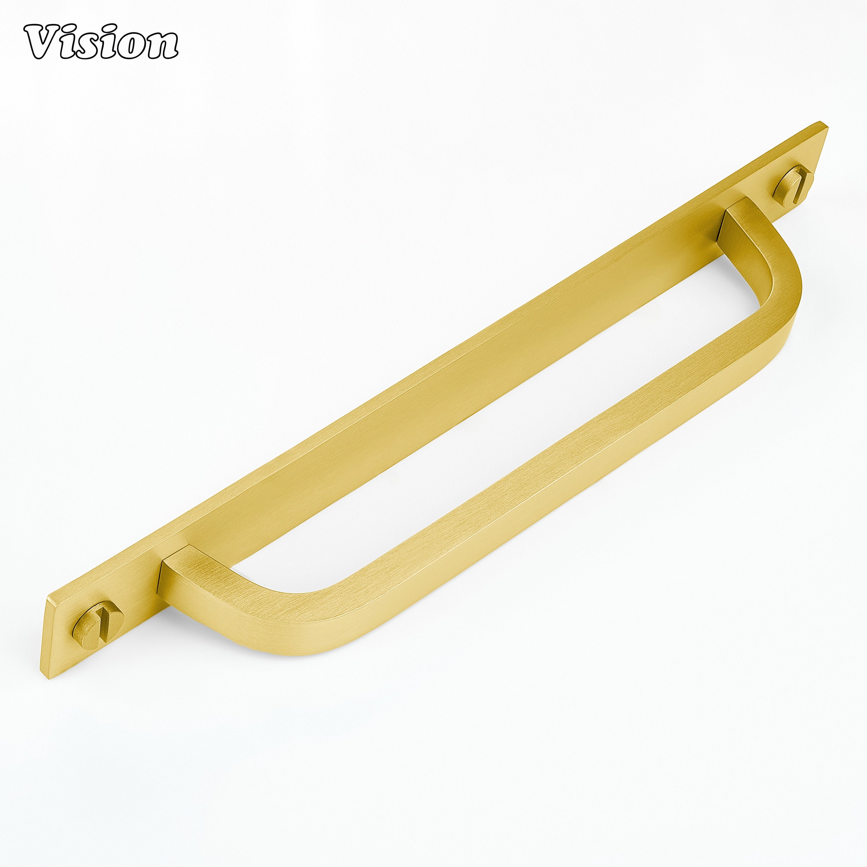 Plain curved gold cabinet handle with backplate for luxury wardrobe cabinetry