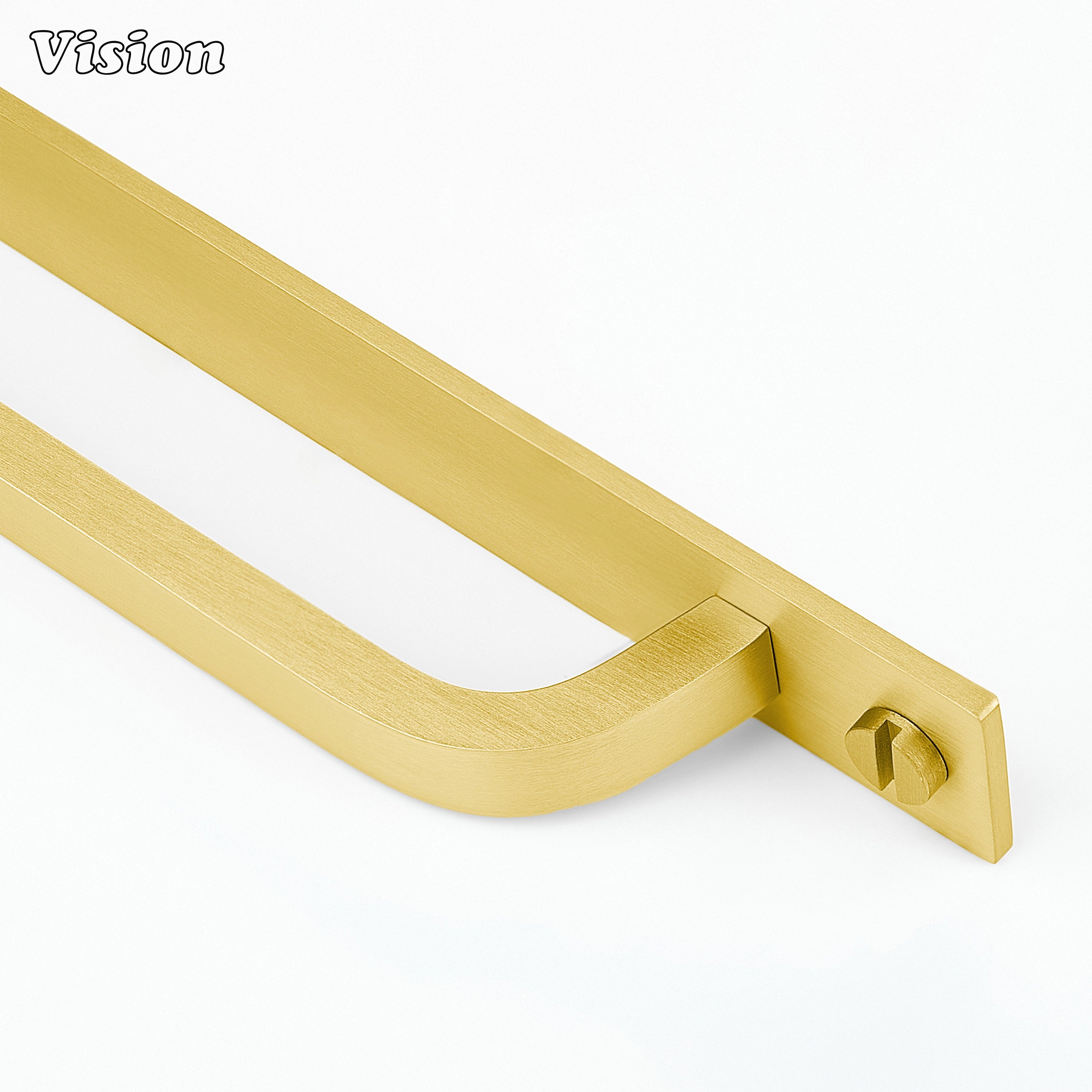 Gold cabinet handle with backplate highlighting flat bar design for furniture use