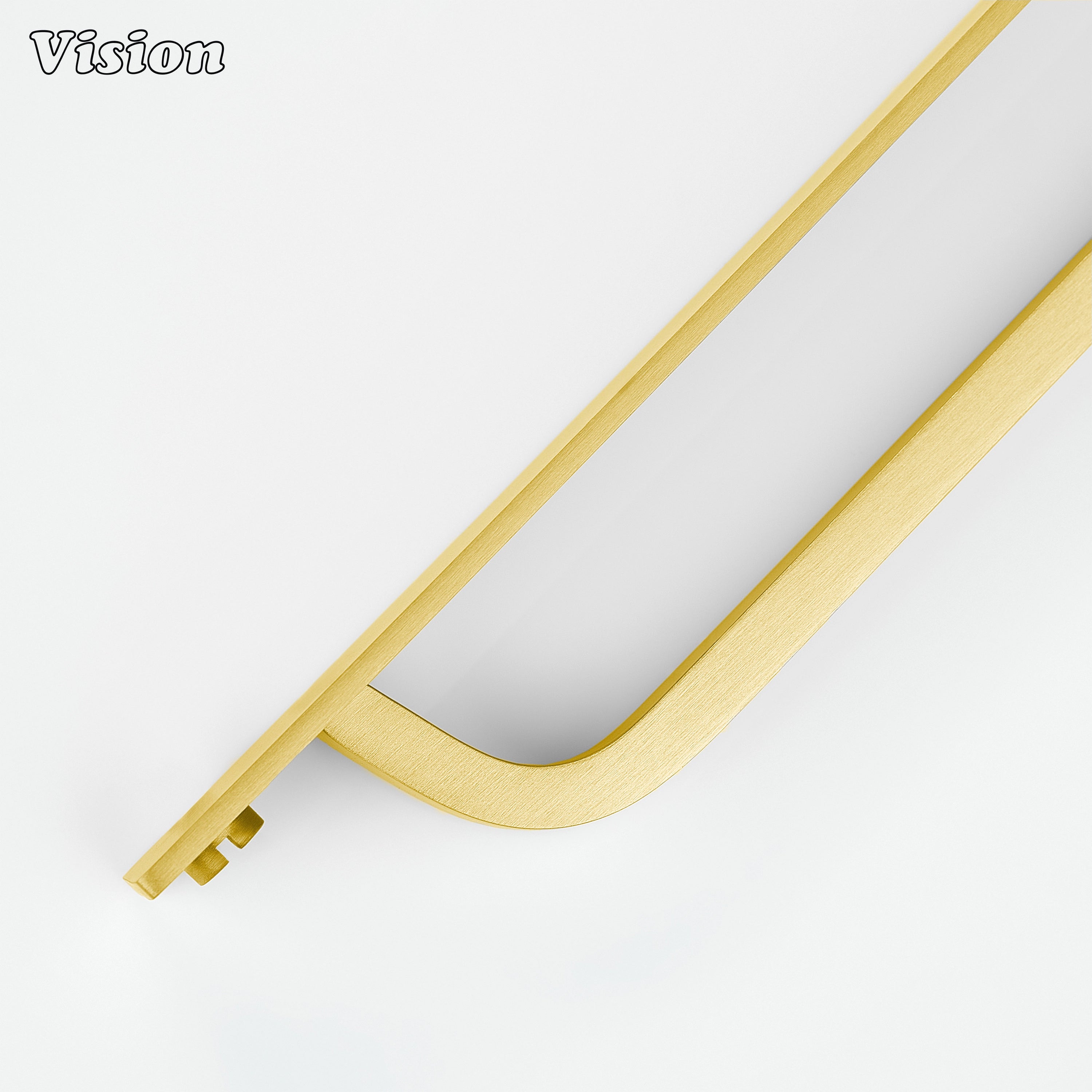 Modern gold cabinet handle with backplate applied to minimalist cabinet fronts