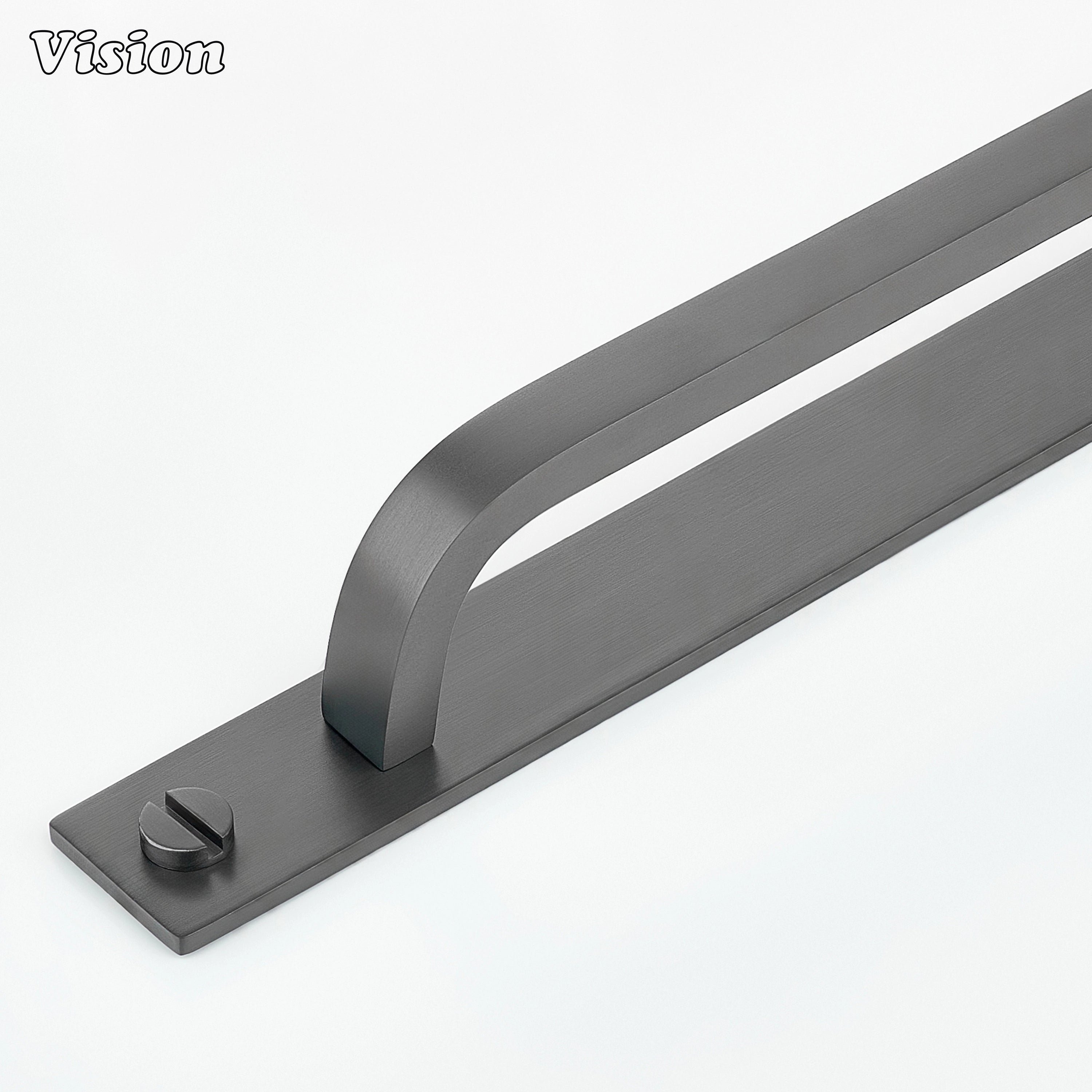 Gunmetal cabinet handle with backplate featuring plain curved bar profile