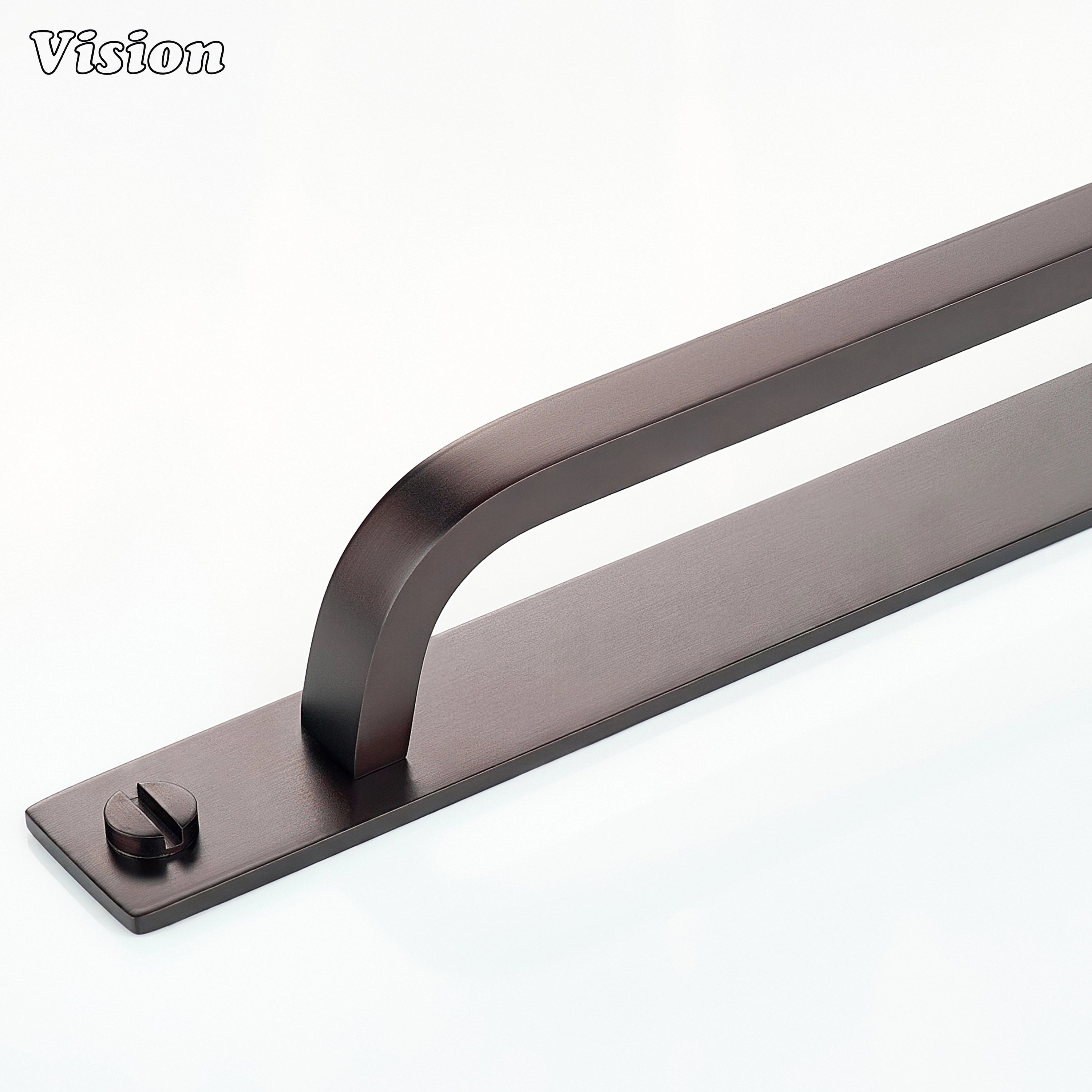 Oil Rubbed Bronze cabinet handle with backplate featuring plain curved bar design