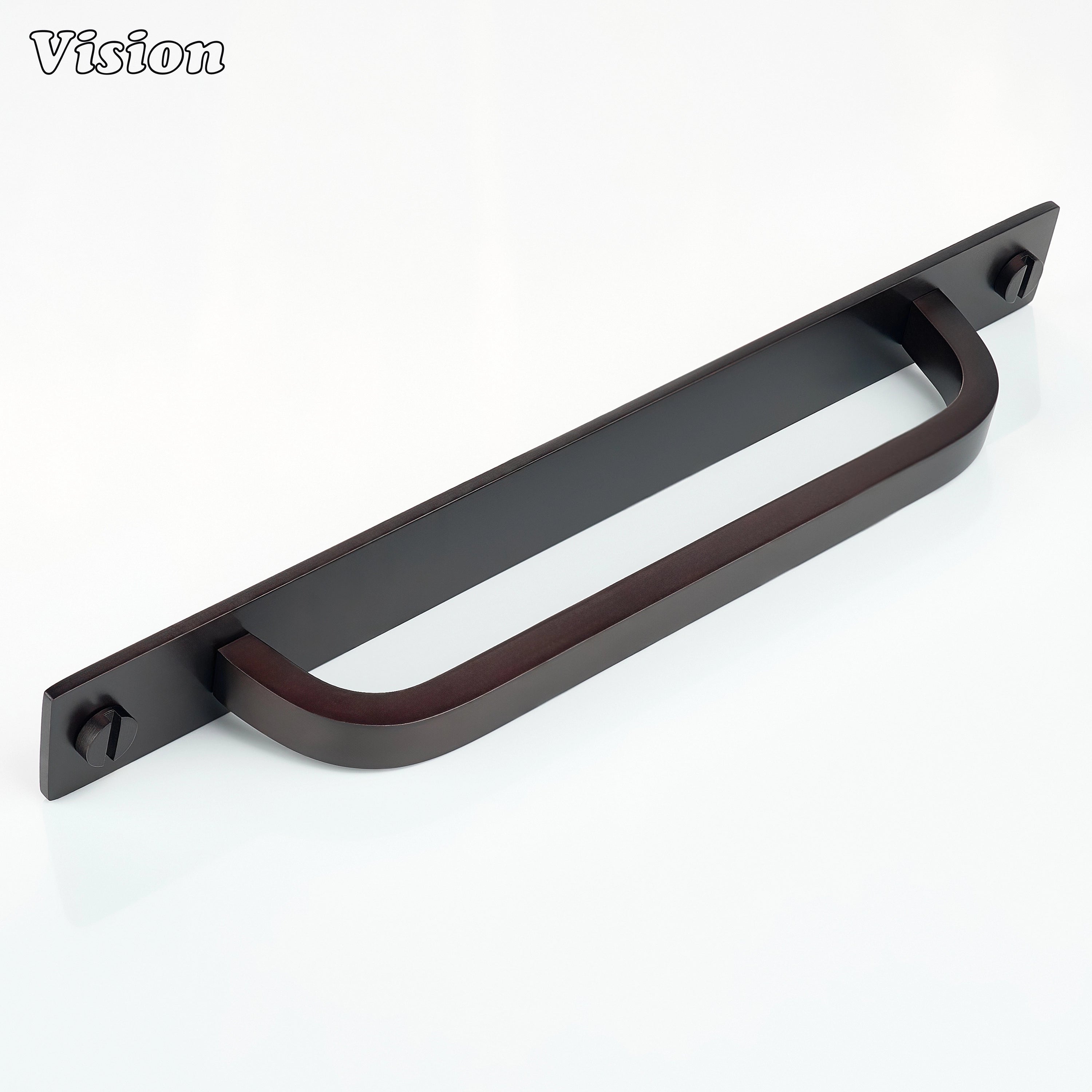 Oil Rubbed Bronze cabinet handle with backplate showing smooth bar profile