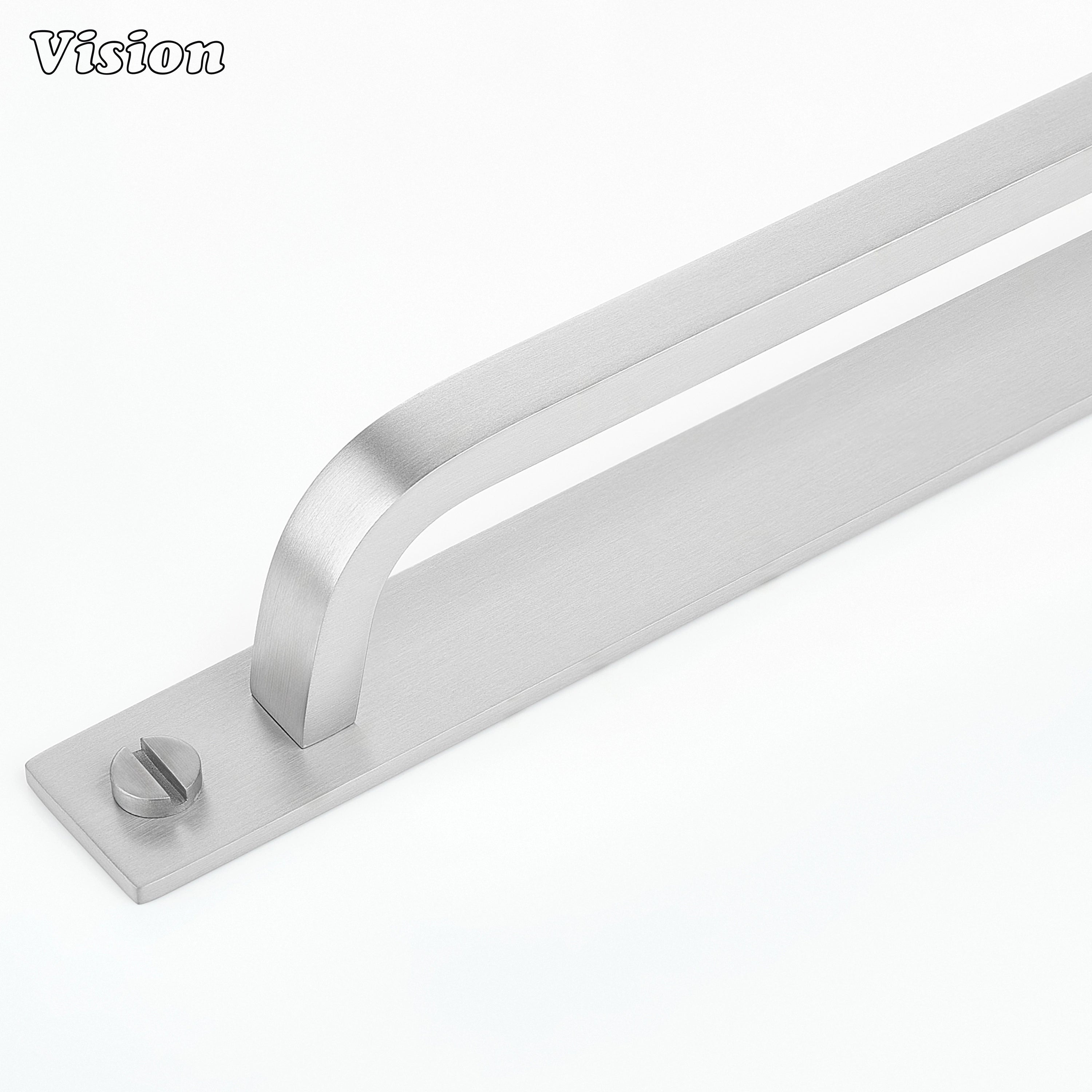 Silver cabinet handle with backplate featuring plain curved bar design