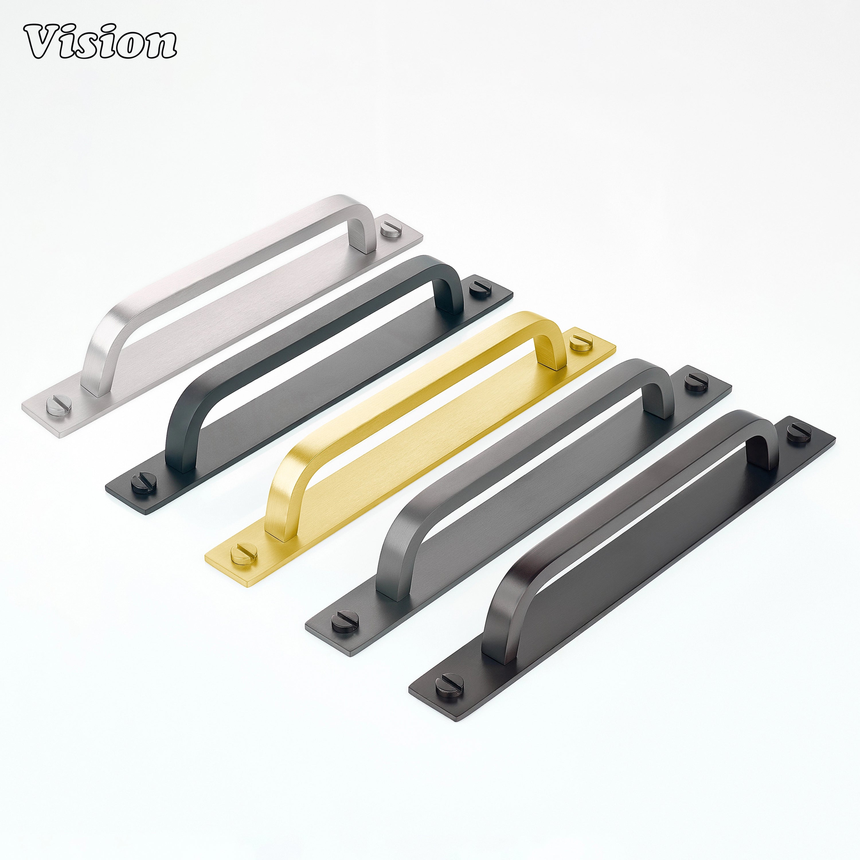 Plain Silver cabinet handle with backplate for modern kitchen cabinets