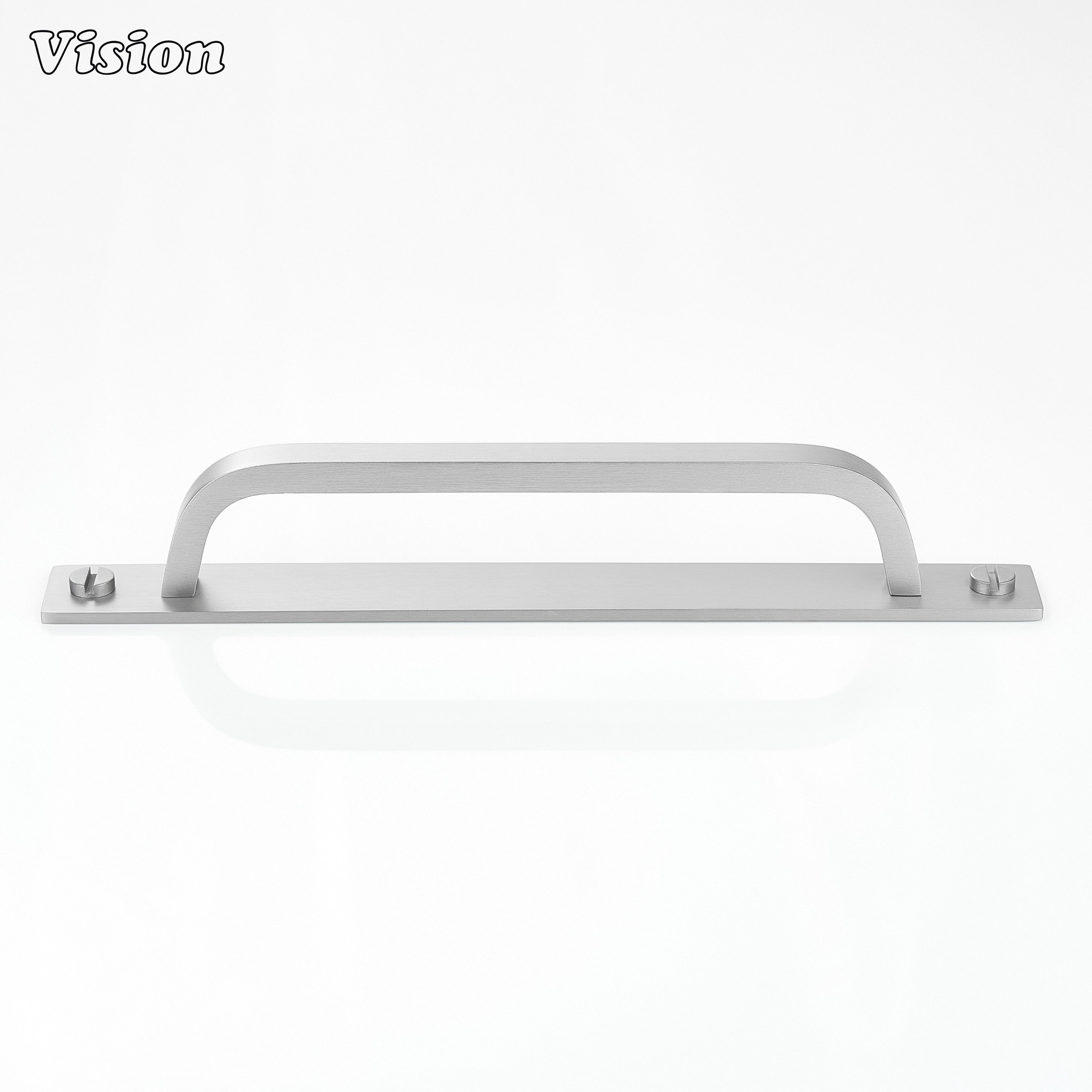 Silver cabinet handle with backplate applied to wardrobe doors
