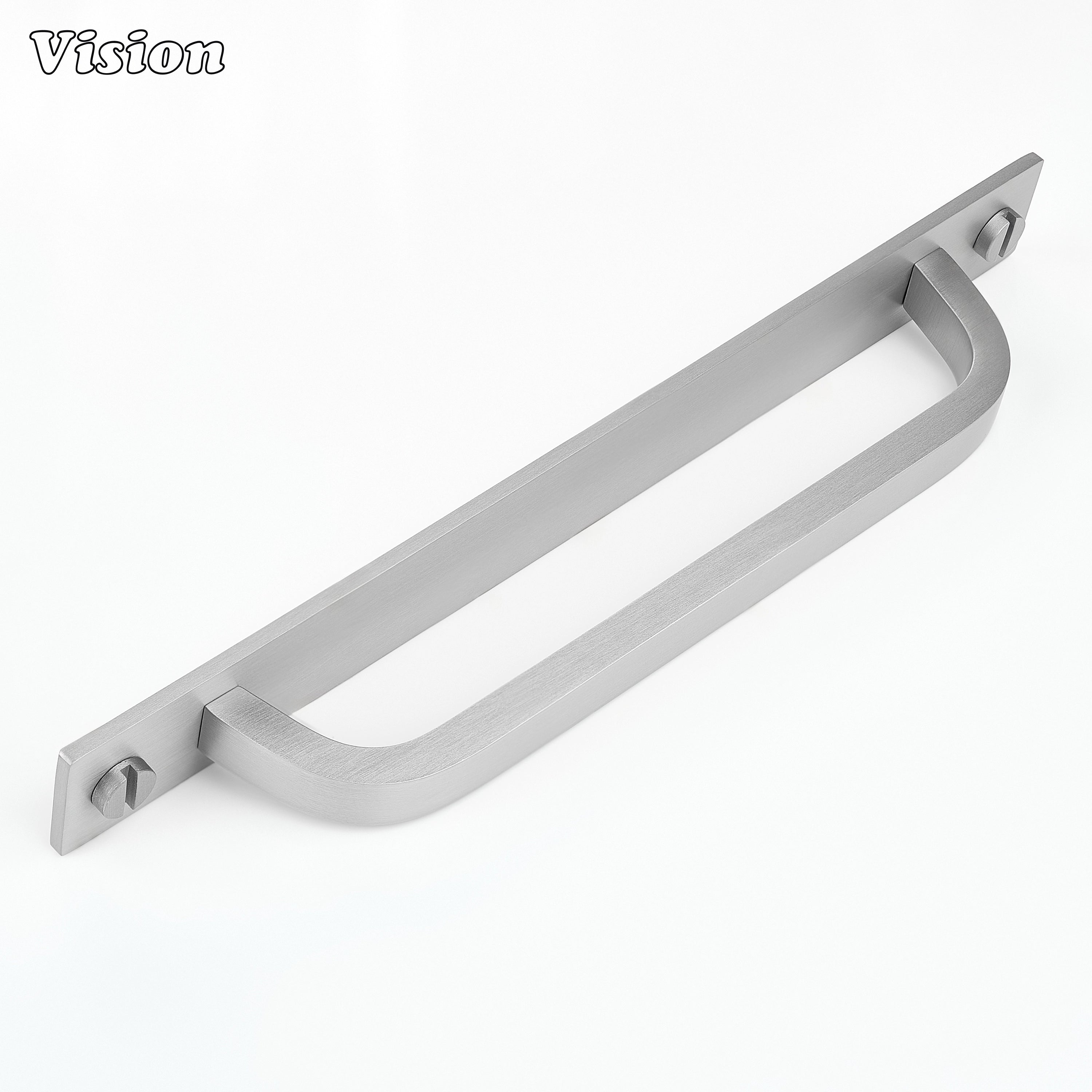 Silver cabinet handle with backplate showing smooth bar profile