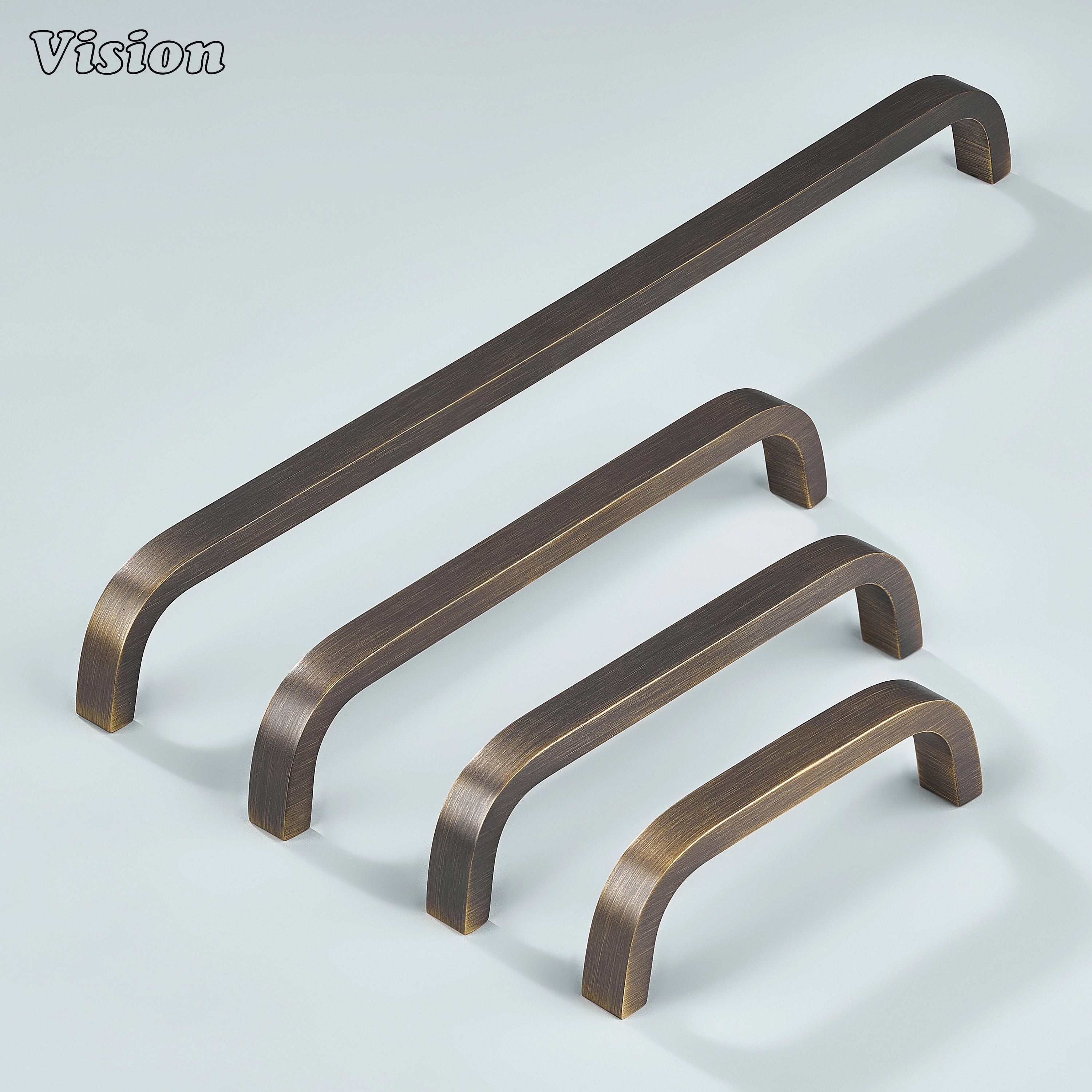 Solid brass antique bronze curve handle for wardrobes and cupboards.