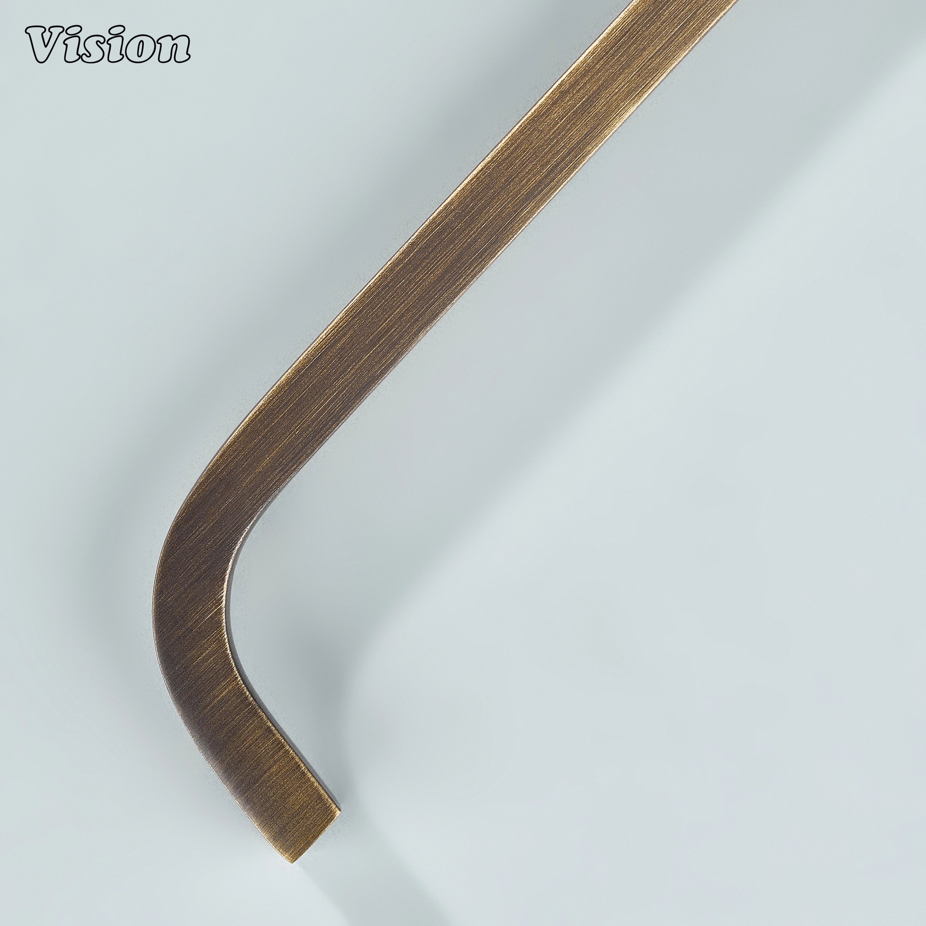 Timeless antique bronze curved pull for cabinets and wardrobes.