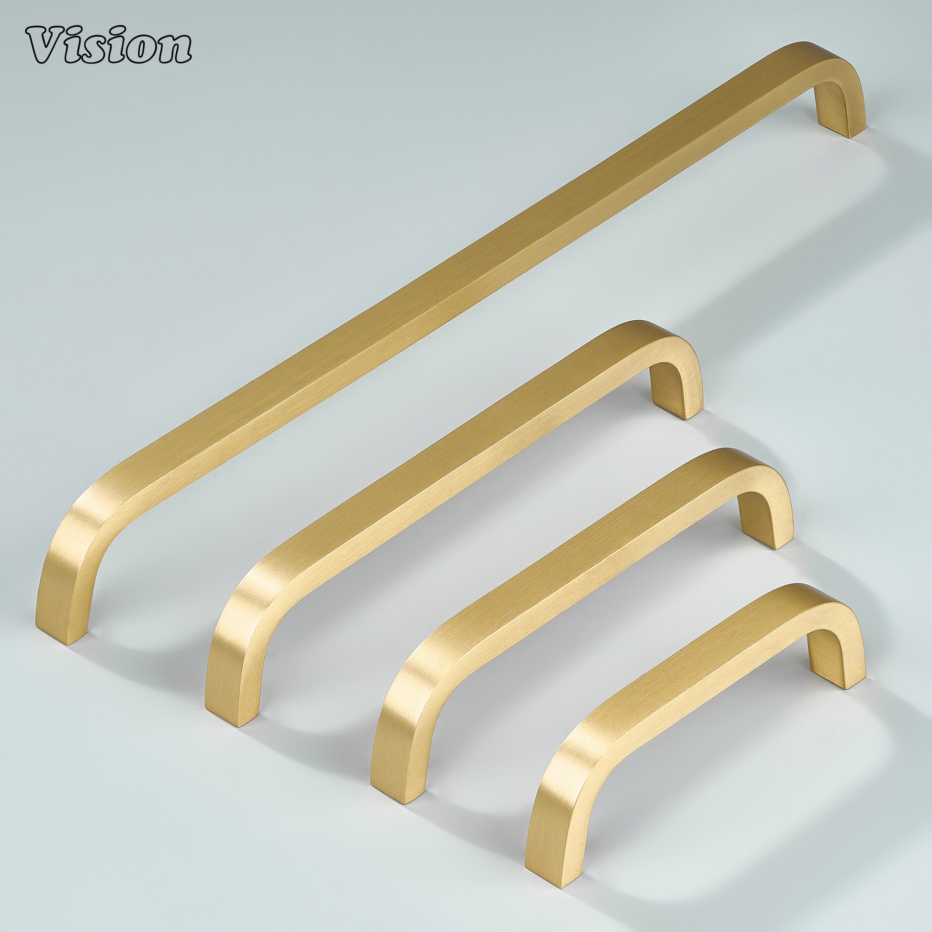 Premium gold curved cabinet handle with solid brass build.