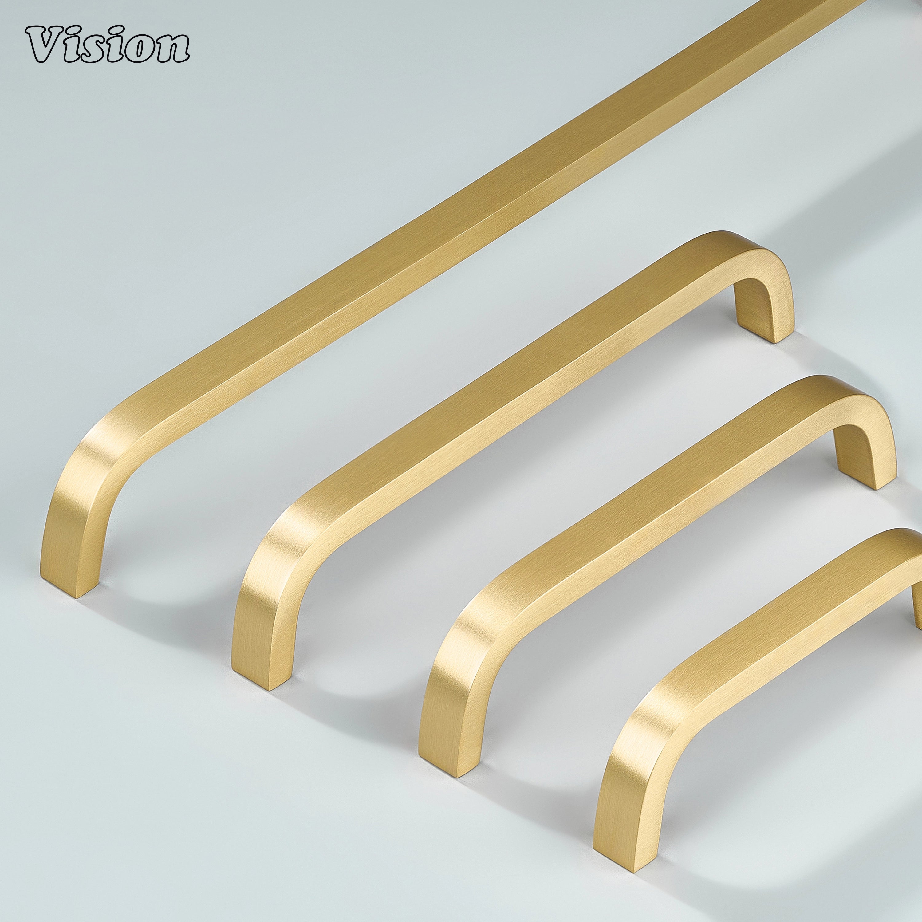 Elegant gold brass curve handle for wardrobes and cupboards.