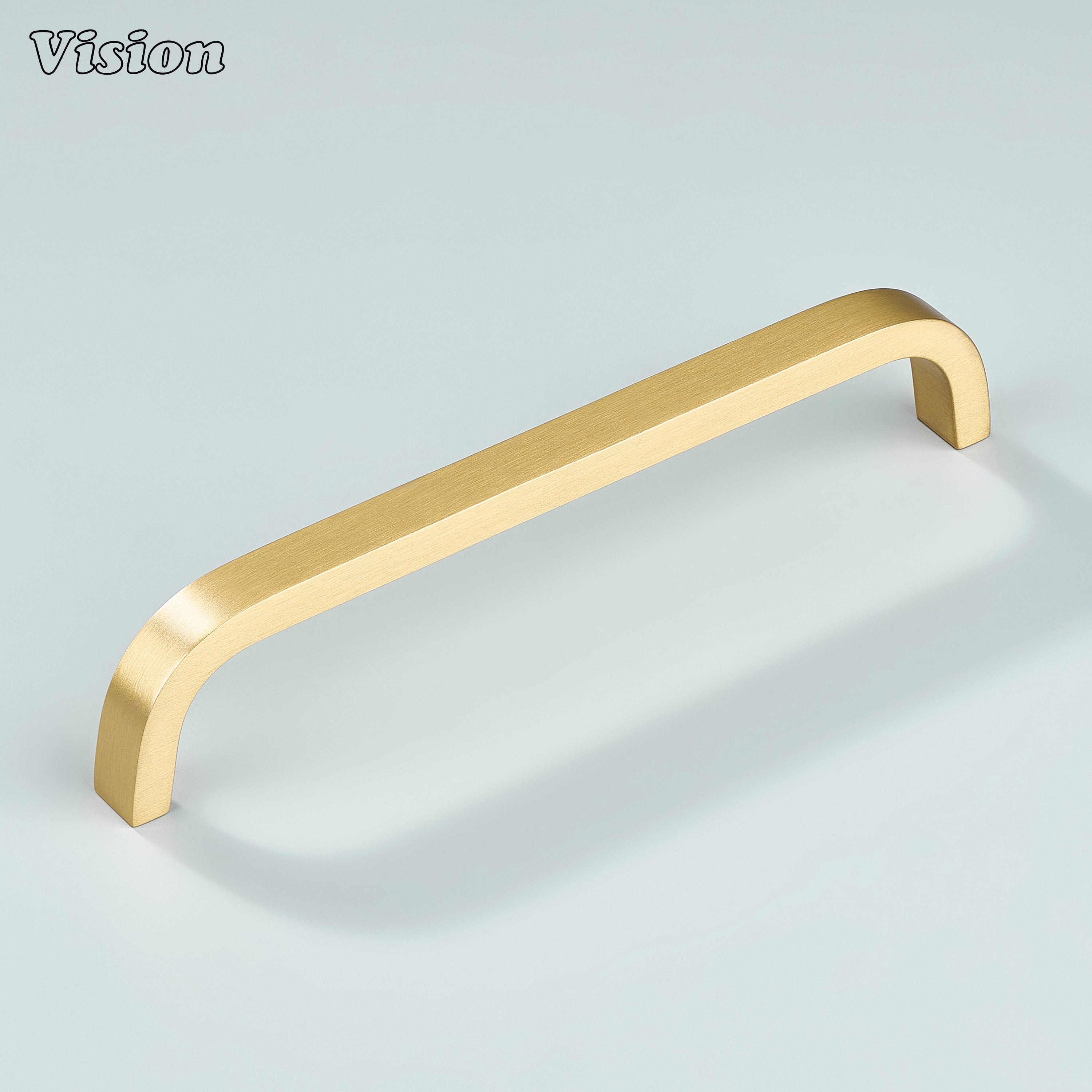 Knight curved cabinet handle in brushed gold finish for furniture.