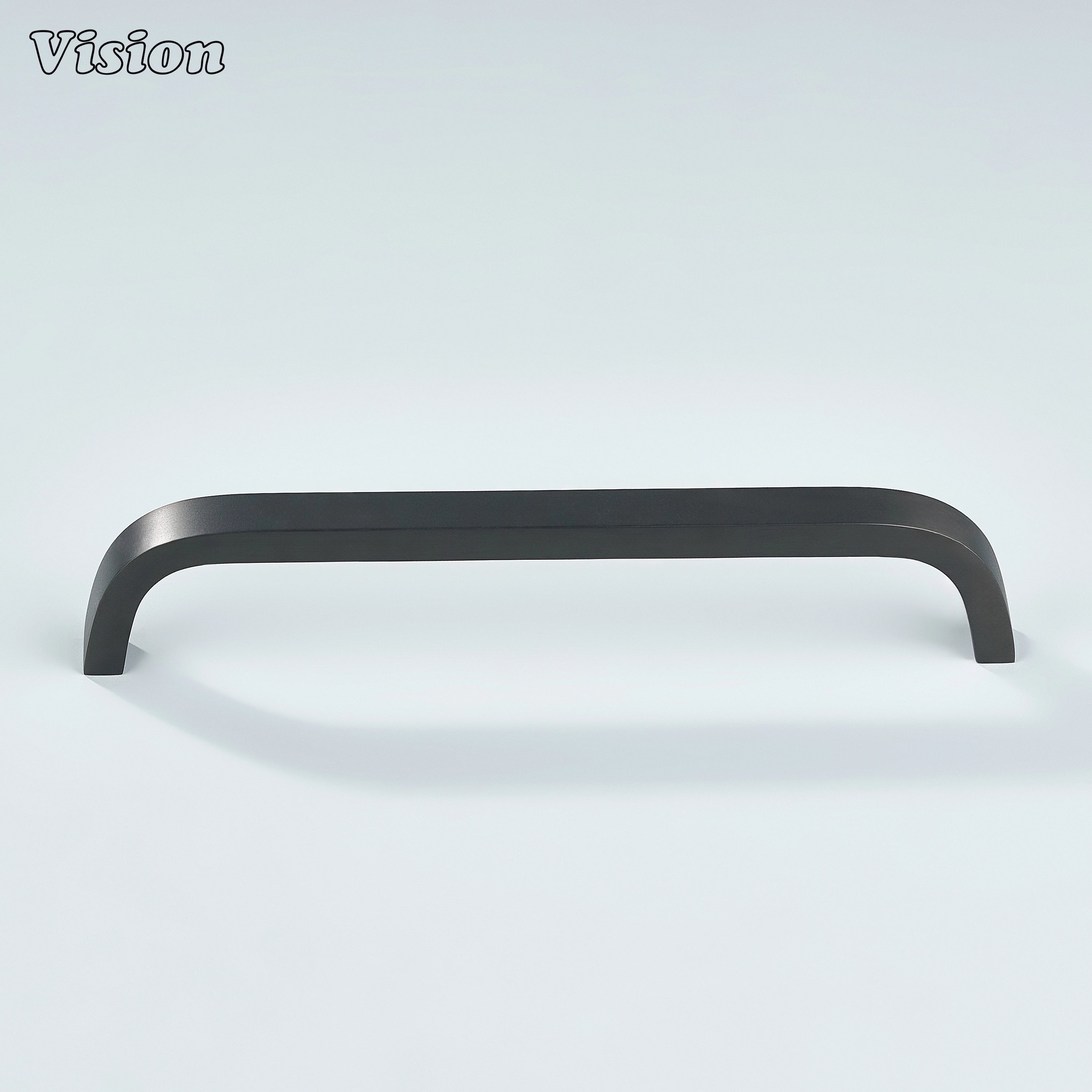 Knight curved cabinet handle with smooth gunmetal finish.