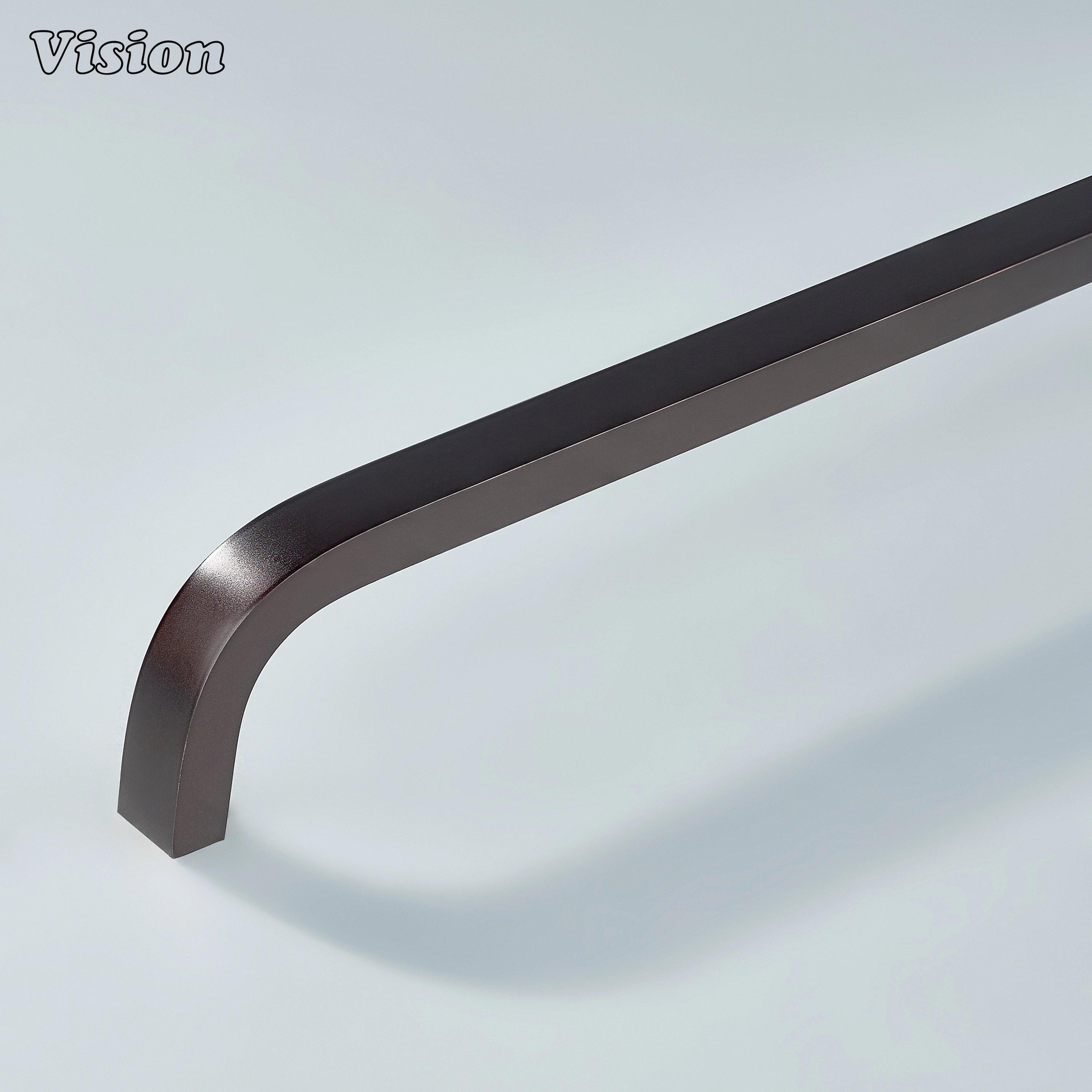 Oil rubbed bronze curved brass cabinet handle with smooth finish for modern interiors.