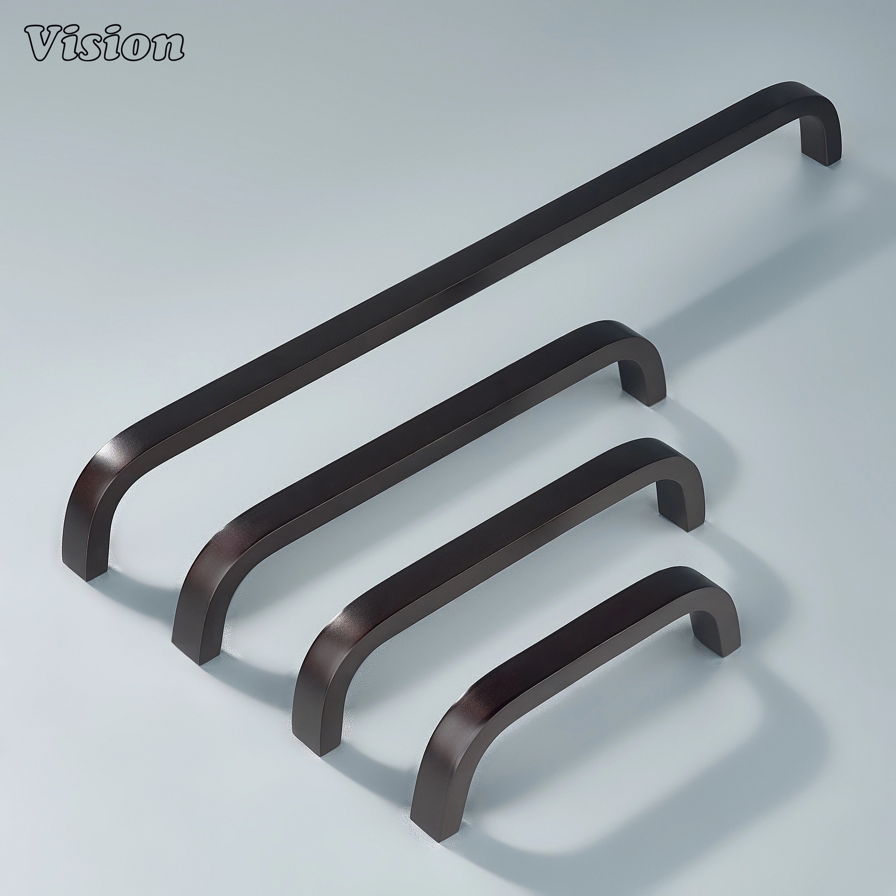Brass oil rubbed bronze curve handle designed for kitchen cabinets and wardrobes.