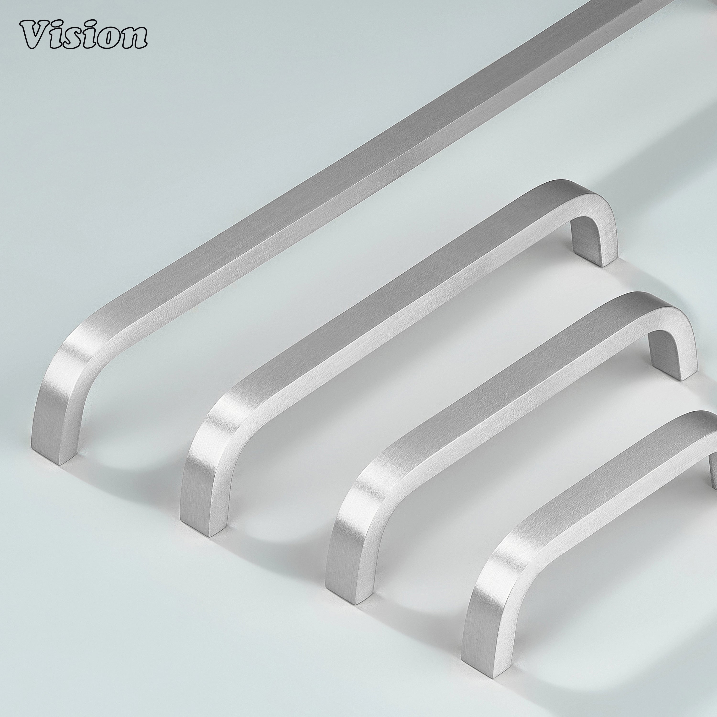 Brushed silver cabinet handle with premium curved design.