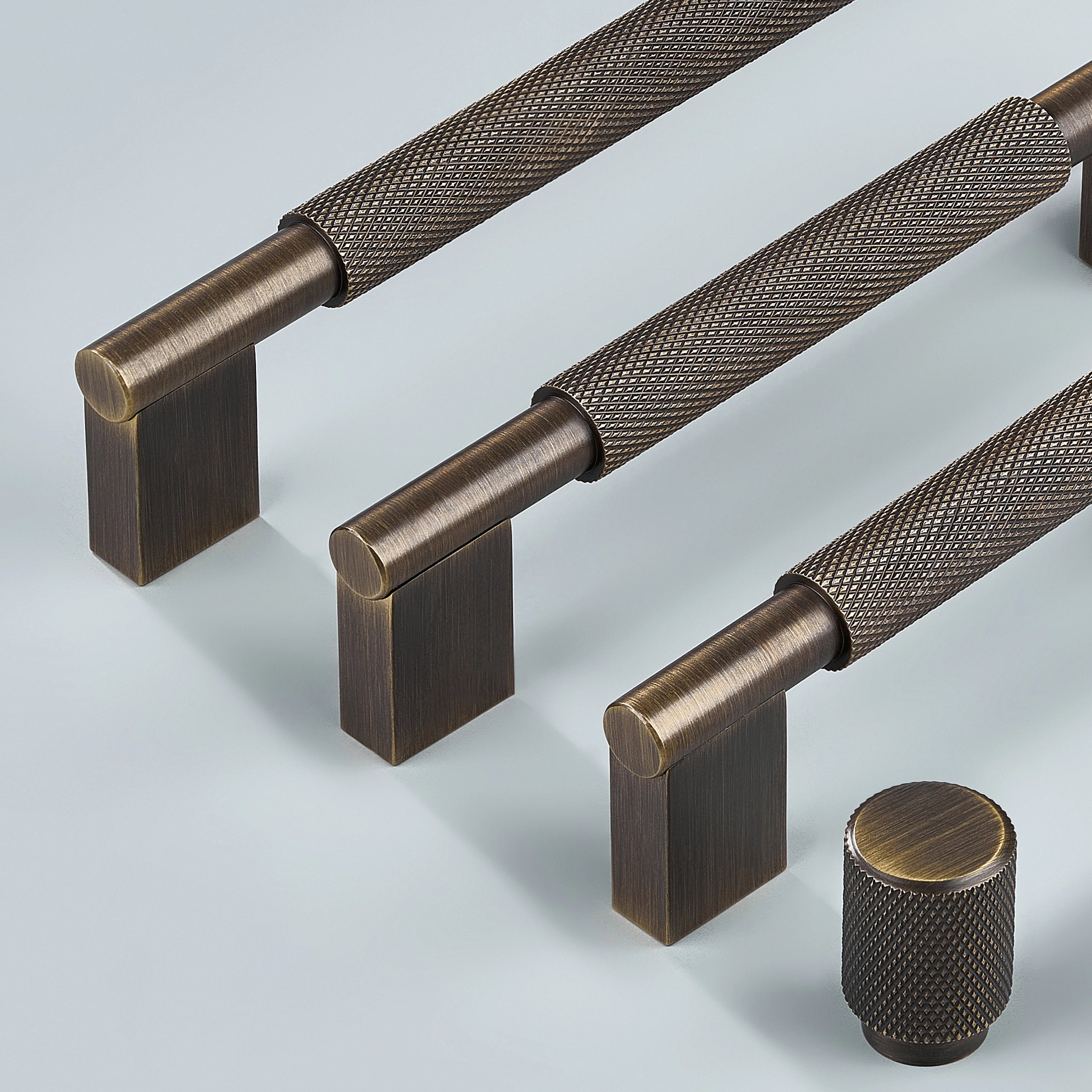 Diamond Knurled Cabinet Handles along with Round Cabinet Knob in antique bronze