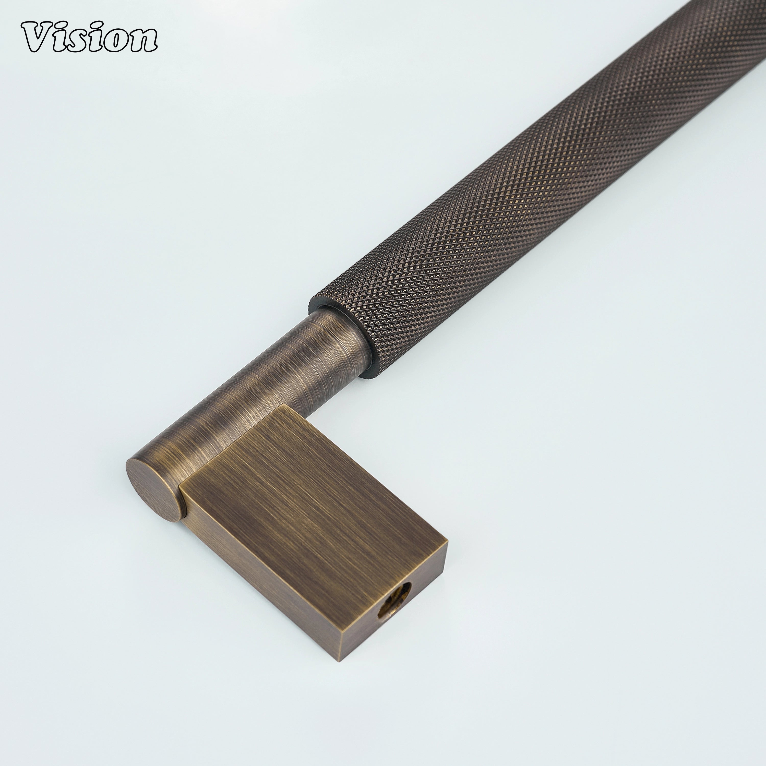 Antique Bronze appliance pull with structured supports for utility room cabinets.