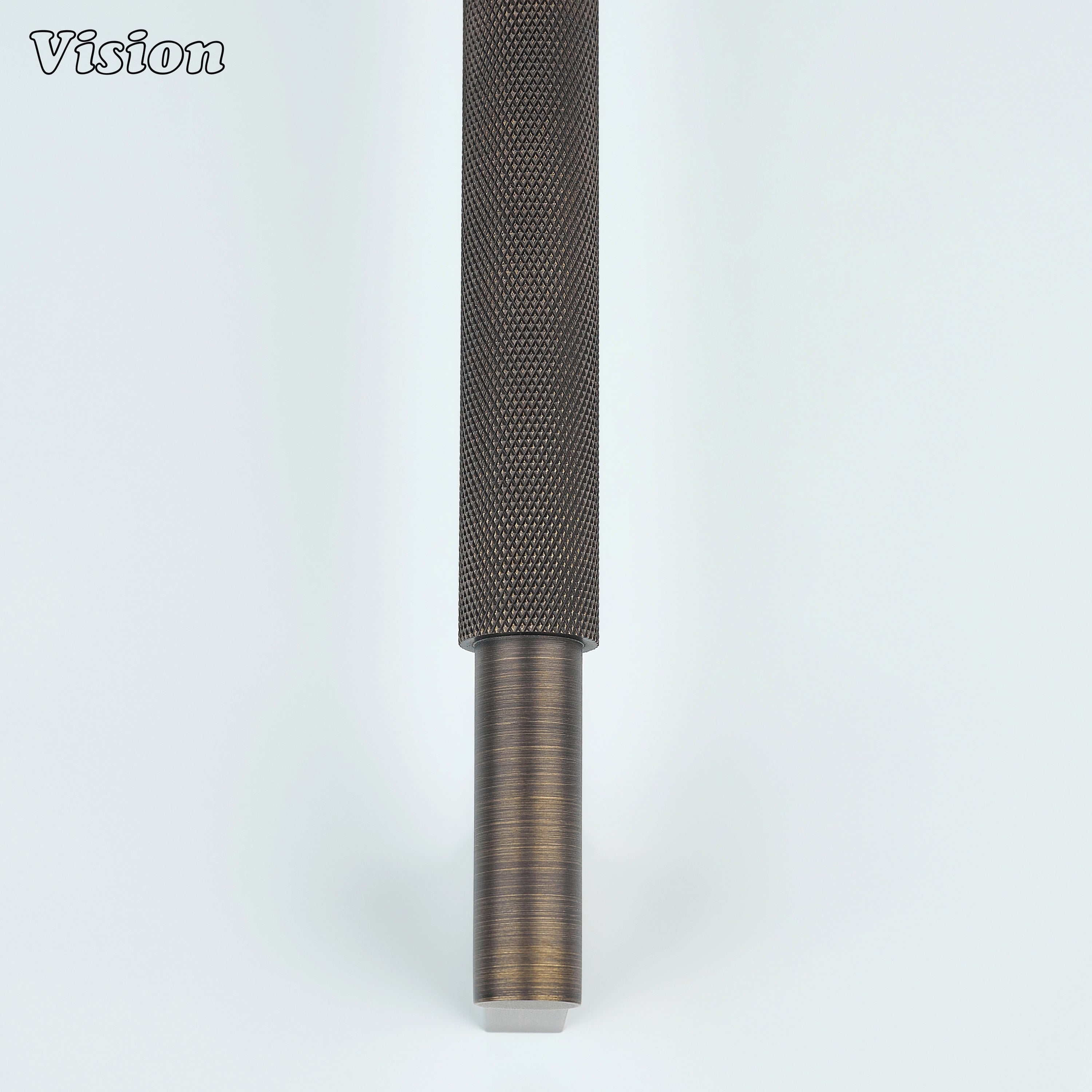 Antique Bronze brass appliance pull with textured bar for laundry room cabinetry.