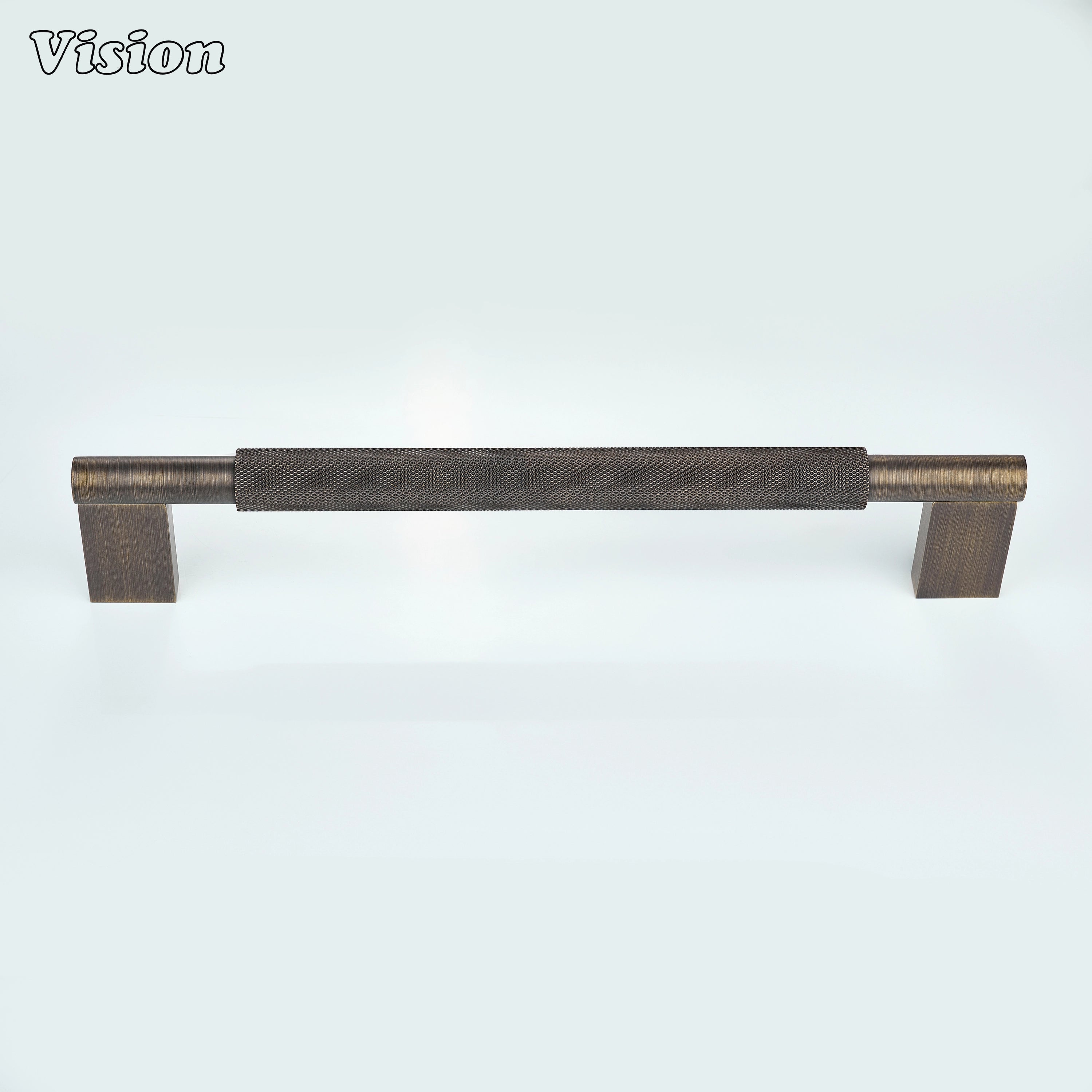 Antique Bronze appliance handle with textured grip for oversized cabinet panels.