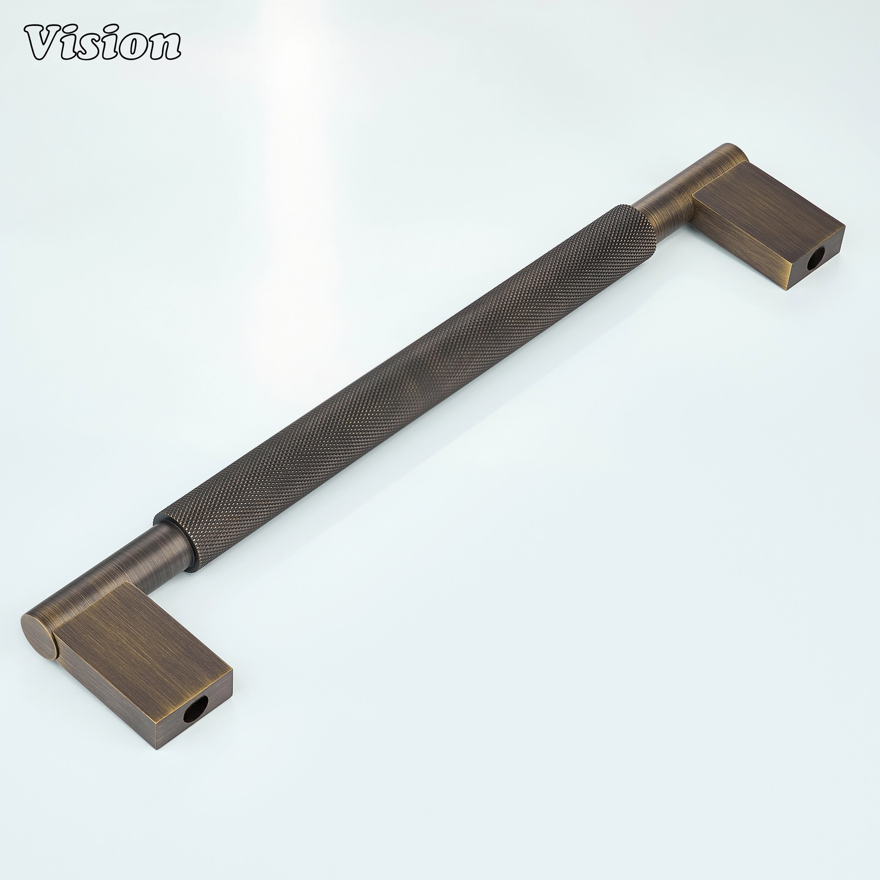 Antique Bronze knurled brass appliance pull for built-in refrigerator doors.
