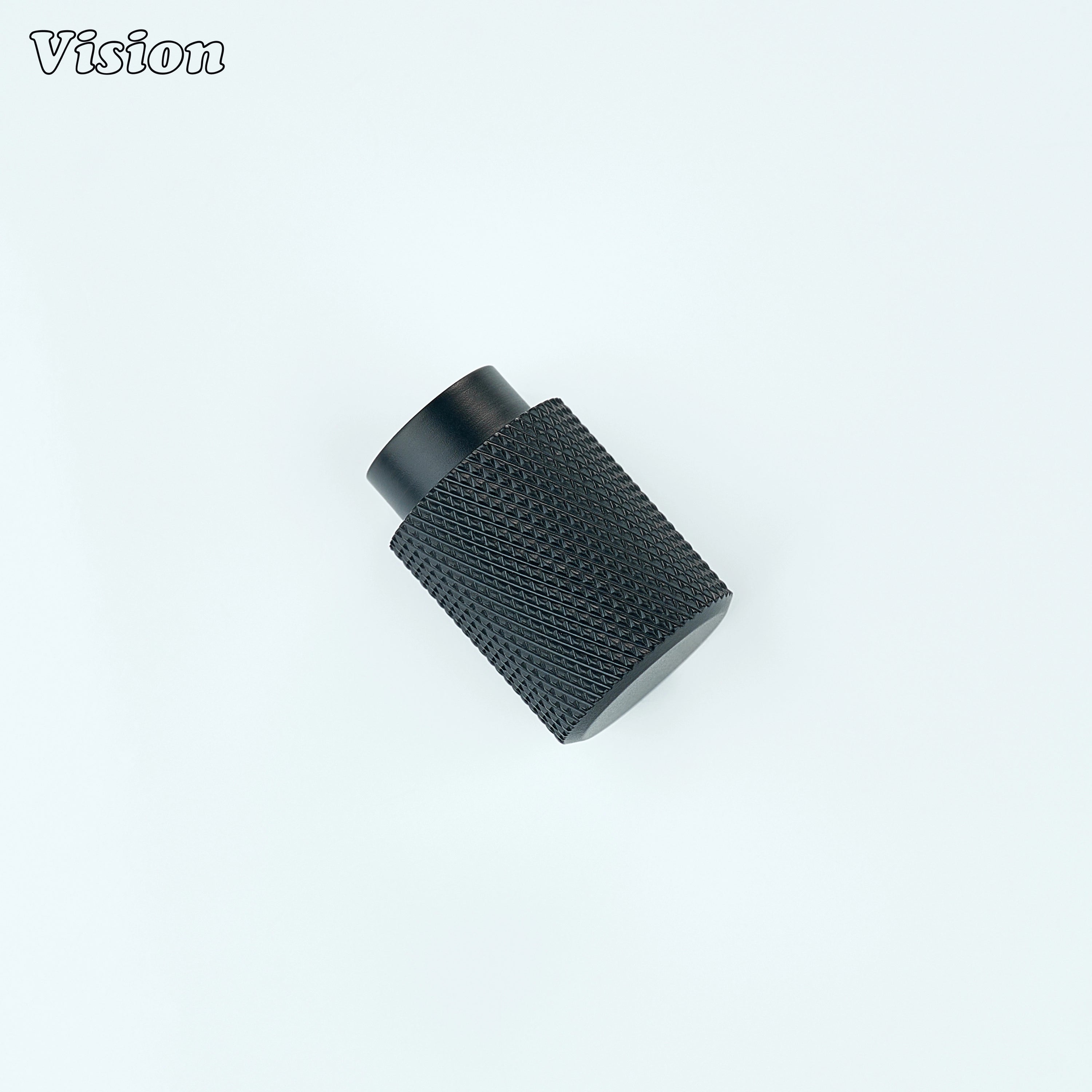 Black cylinder cabinet knob with textured grip for drawers