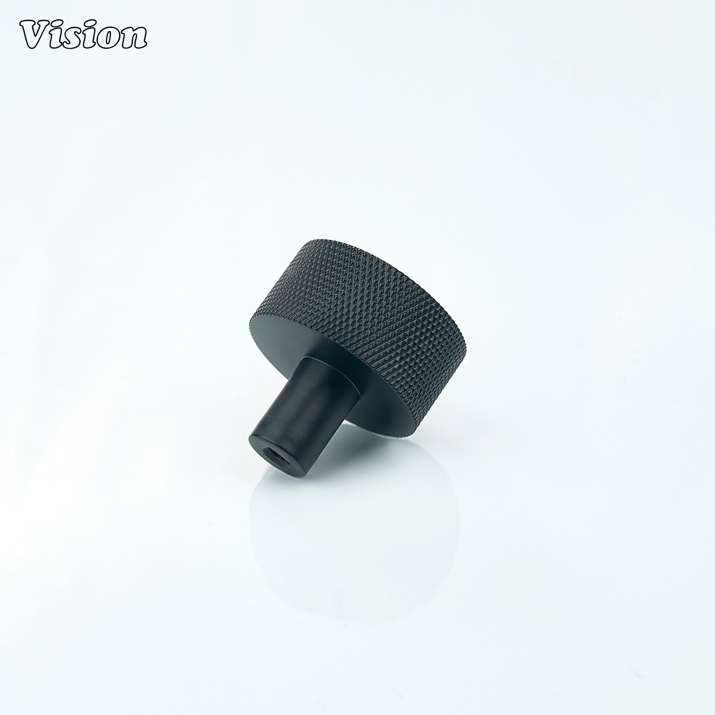 Black finish cabinet knob with circular profile for furniture use