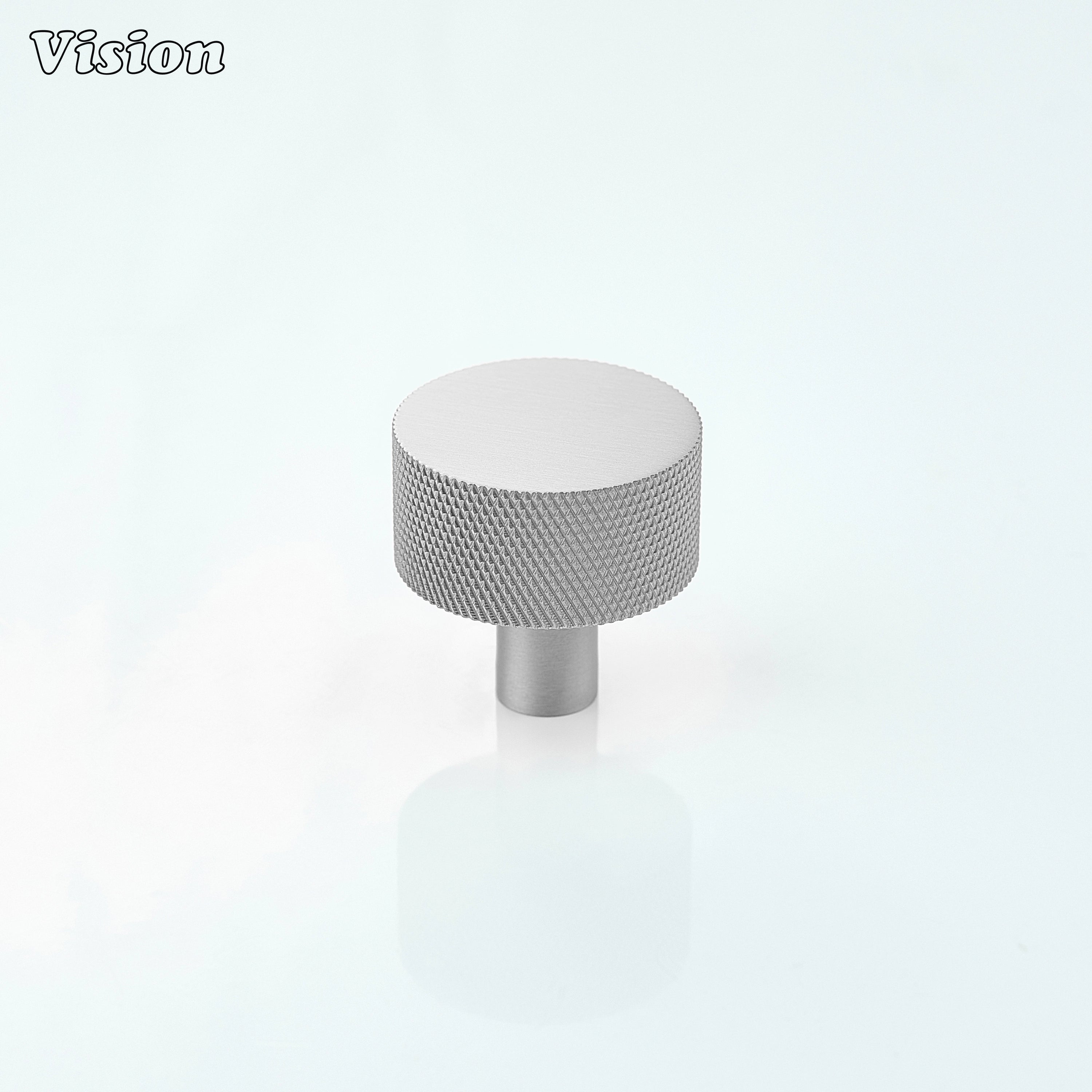 Round Silver cabinet knob with grip surface for wardrobe drawers