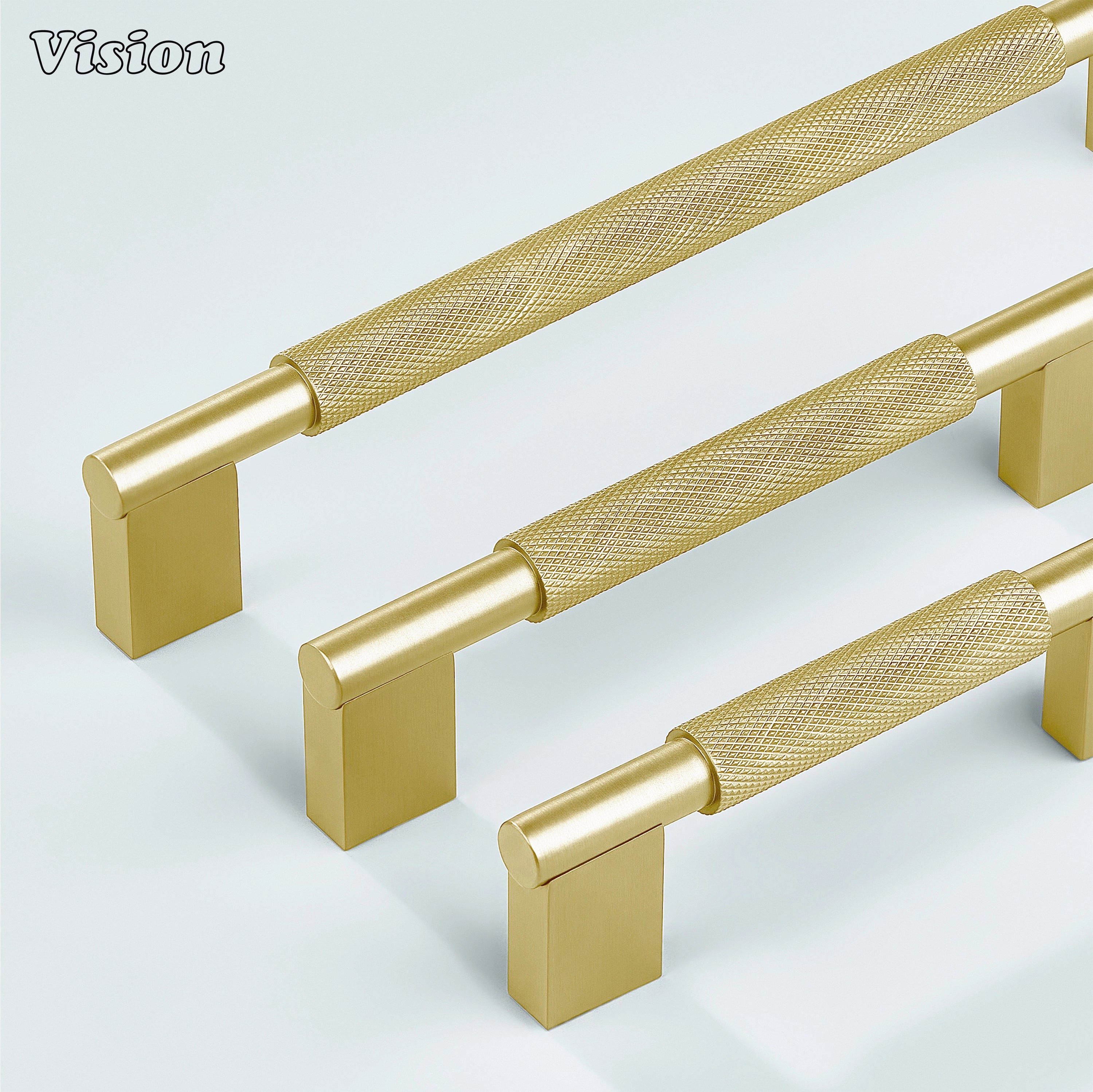 Solid brass Gold Kronos knurled handle with square legs for cabinets