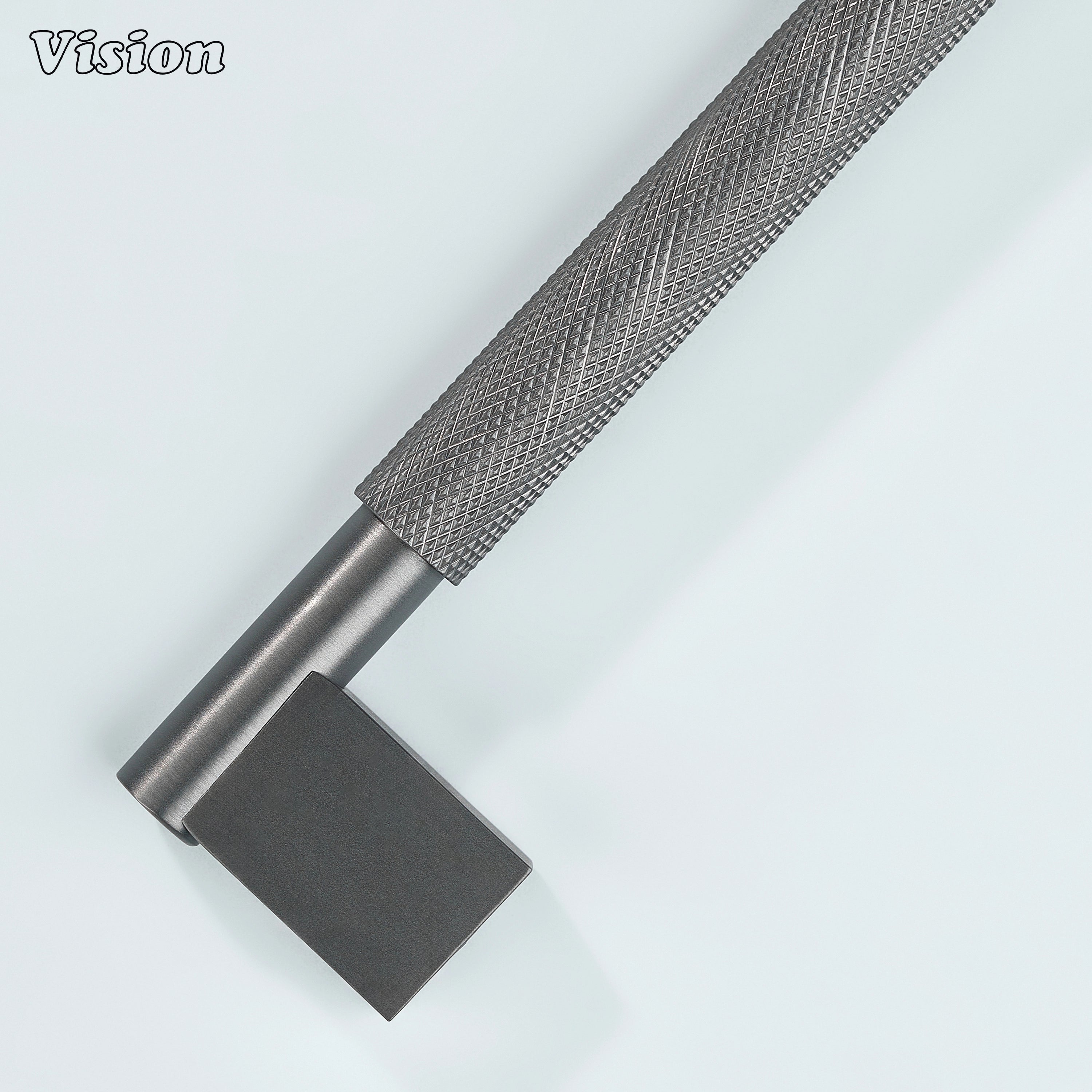 Gunmetal Kronos knurled handle mounted on dresser drawers