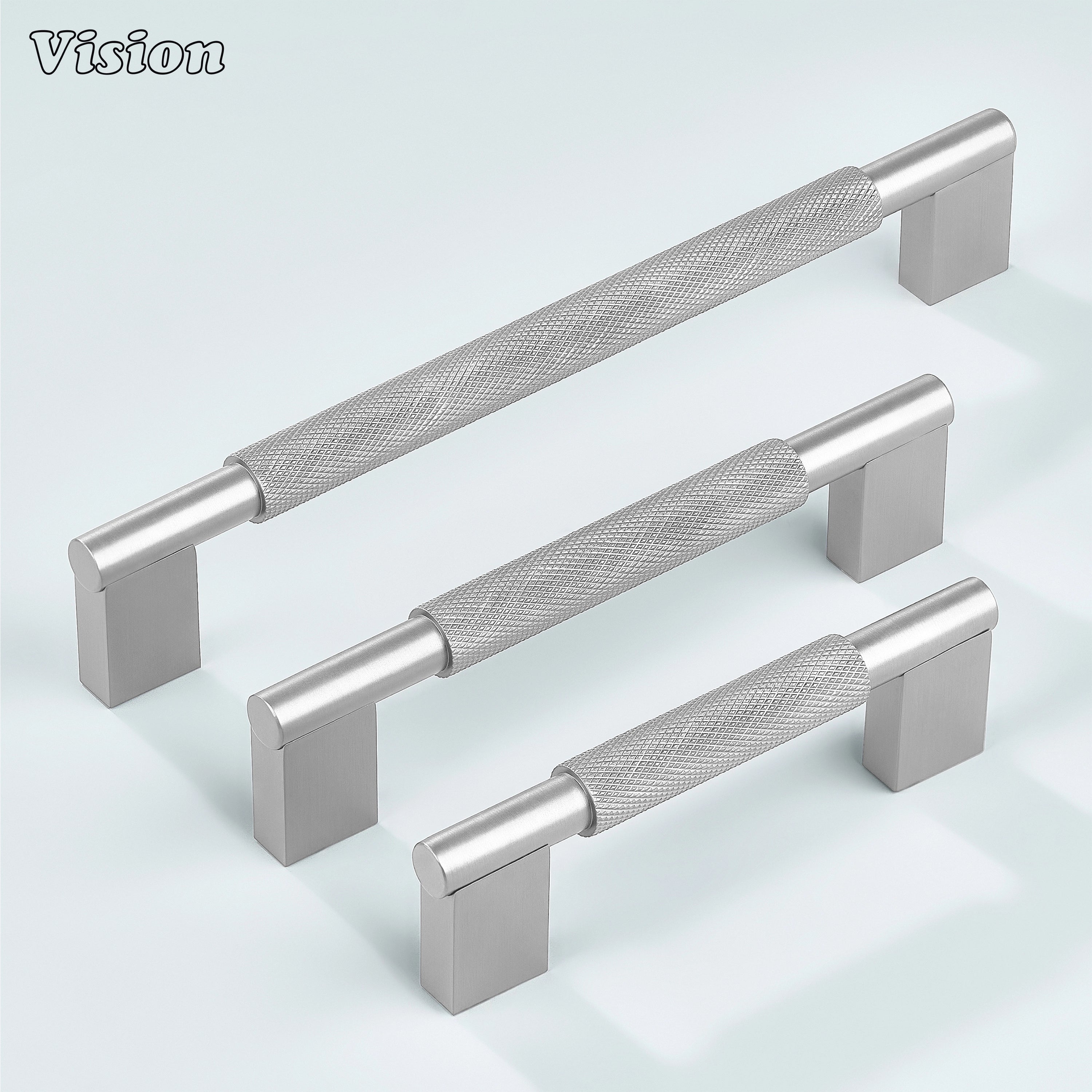 Silver Kronos knurled bar pull close-up showing textured pattern