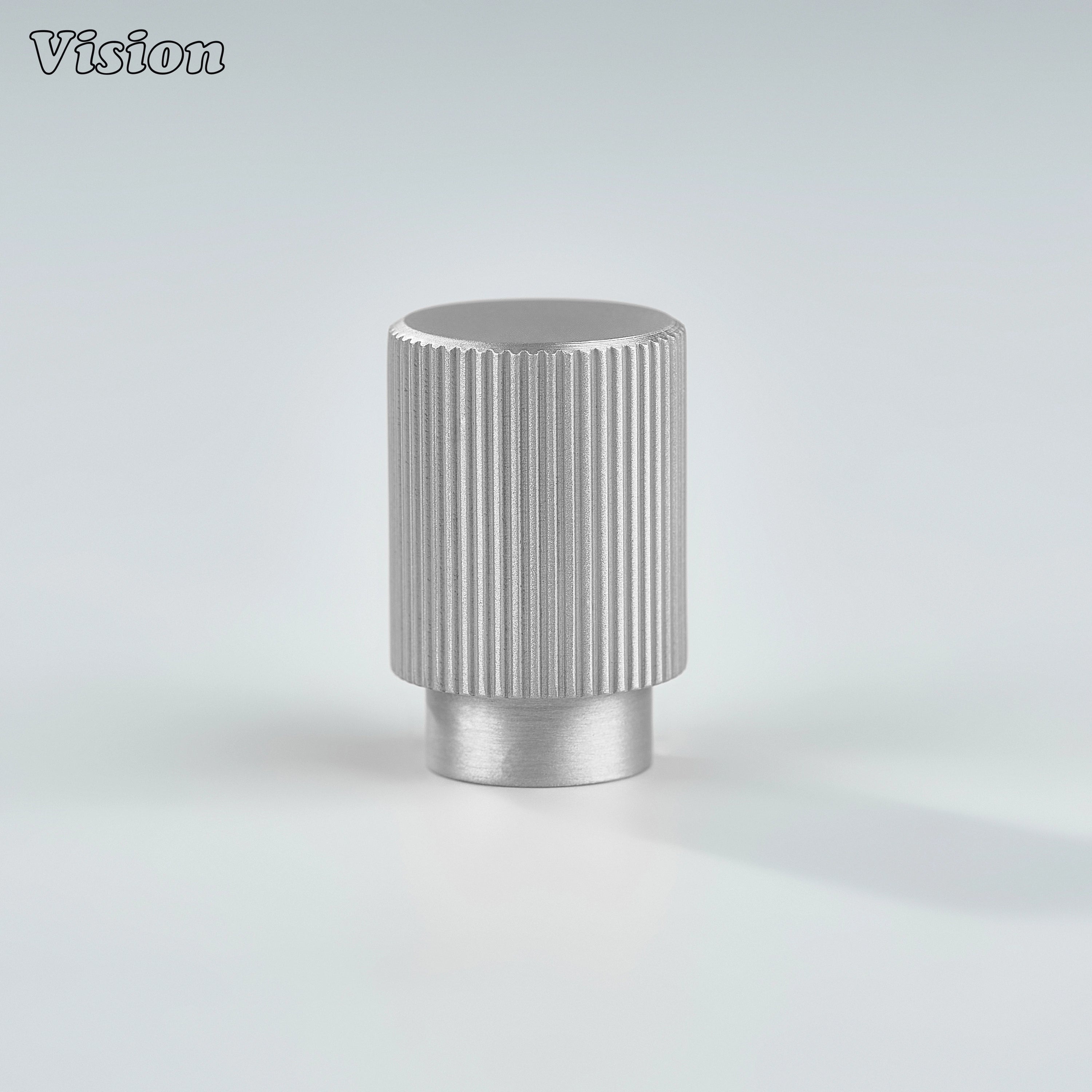 Linear knurled Silver cabinet knob in cylindrical form for wardrobe doors
