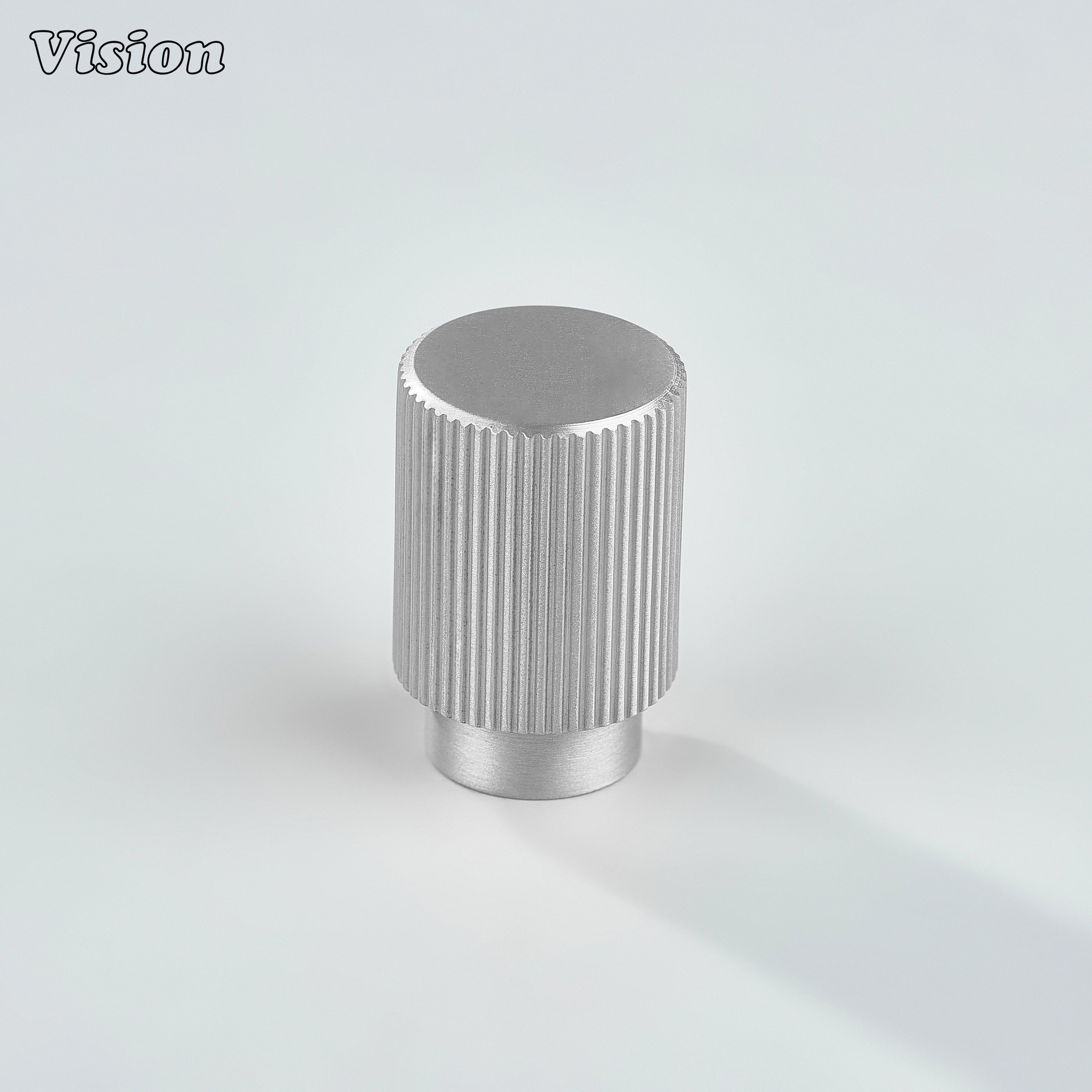 Modern Silver cabinet knob with linear knurled grip for furniture units
