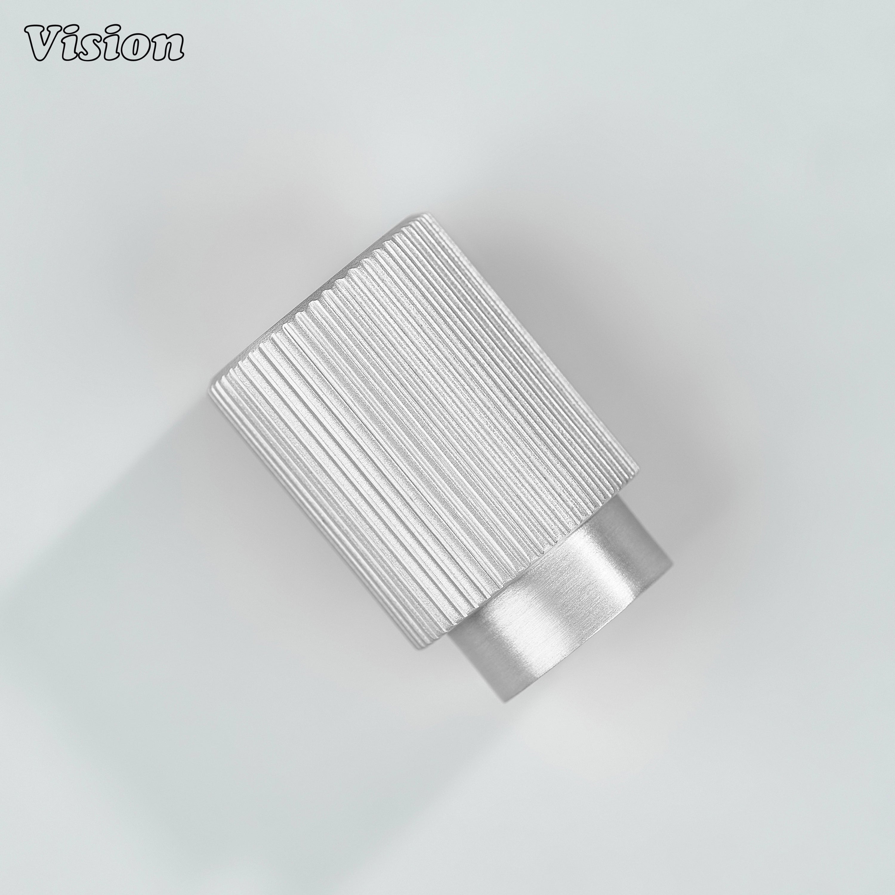 Silver cylinder cabinet knob with textured knurled surface for furniture