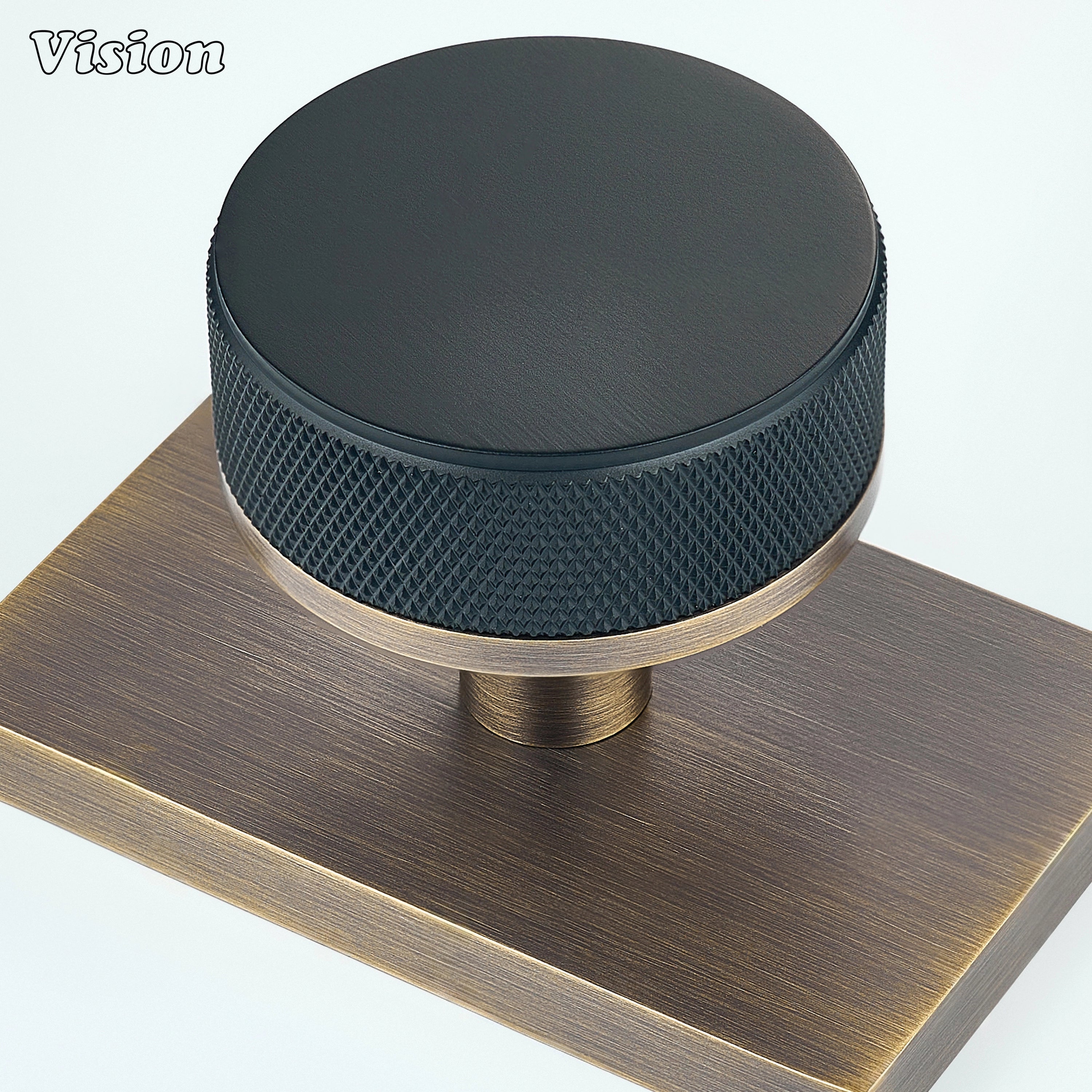 Black and Antique Bronze solid brass door knob with rectangular backplate