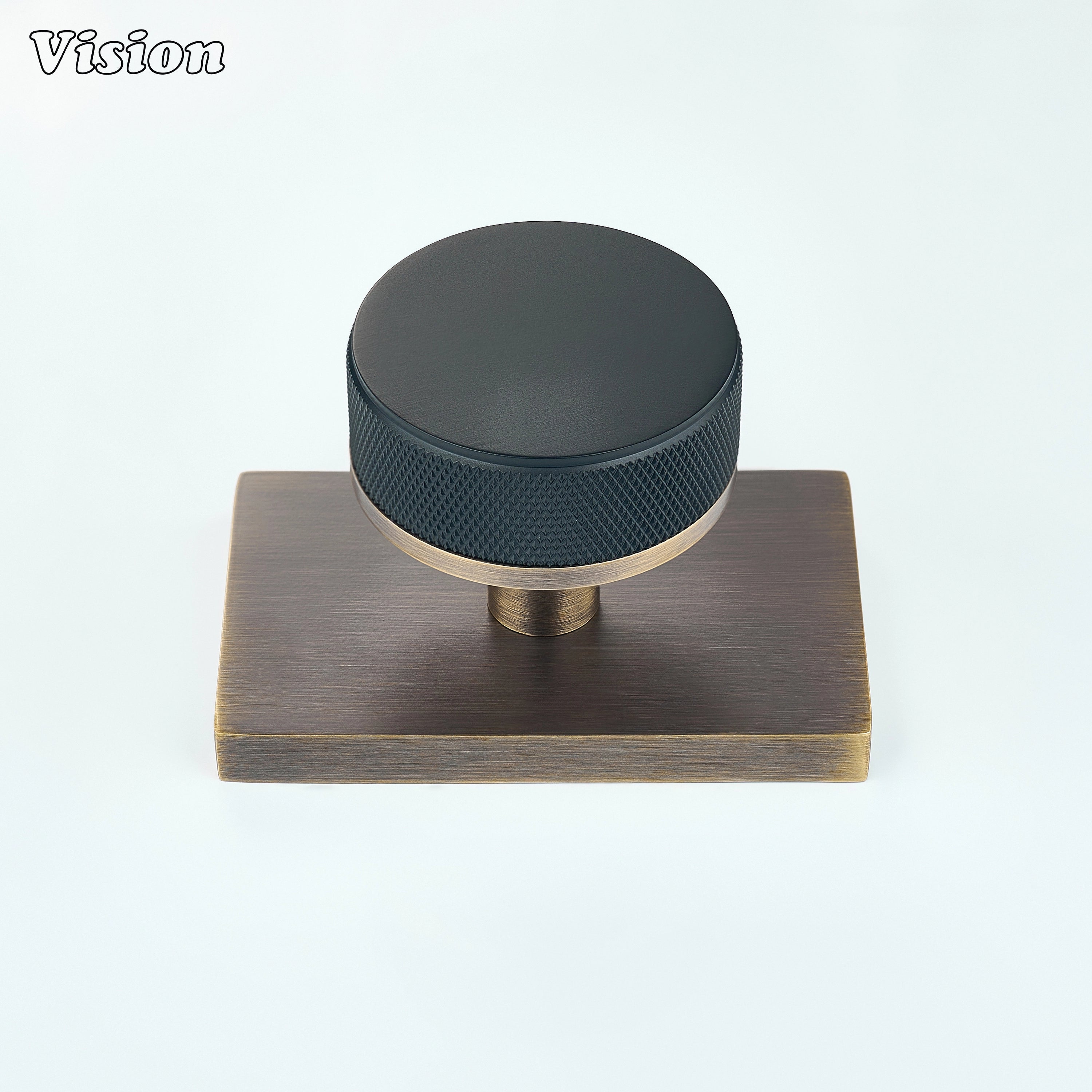 Black and Antique Bronze knurled door knob designed for industrial interiors