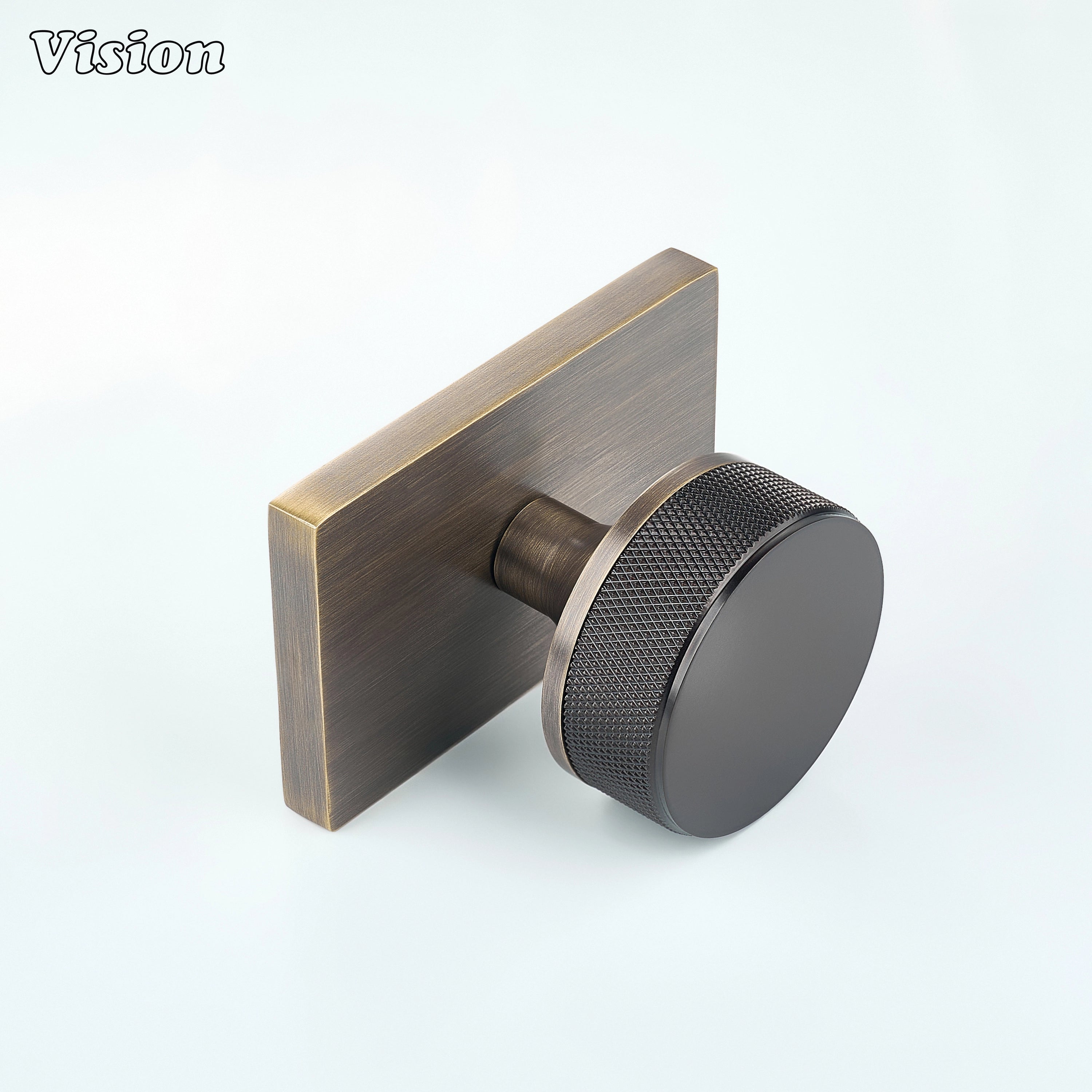 Oil Rubbed Bronze and Antique Bronze door knob with knurled grip and square plate