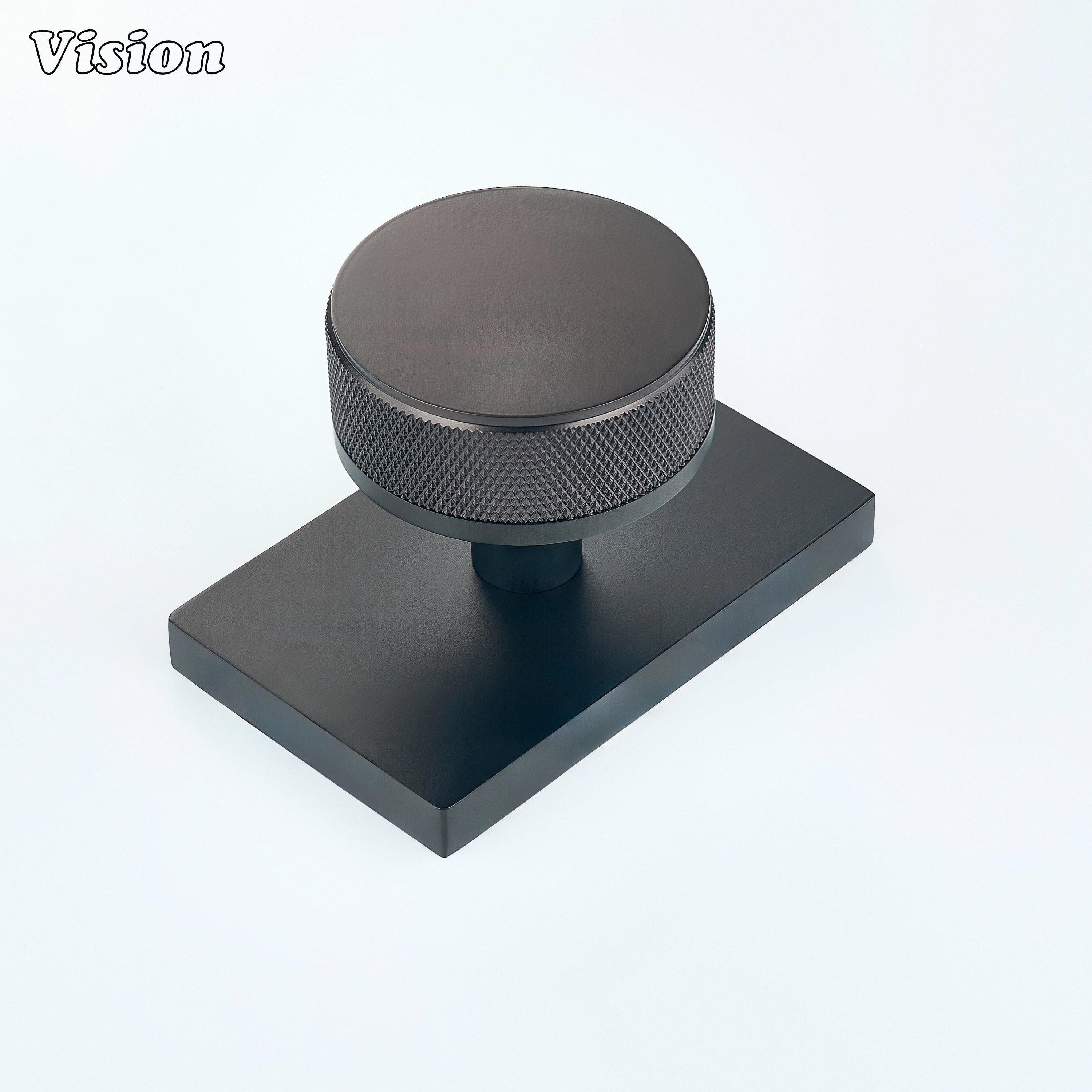 Oil Rubbed Bronze and Black knurled round door knob with bronze knob and black rectangular backplate